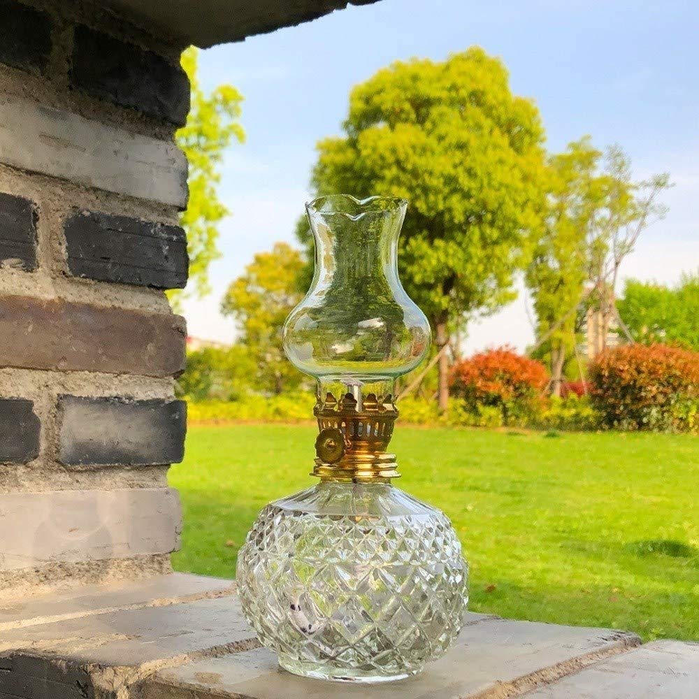 DJRH Smokeless Odorless Kerosene Lamp - 13.78 Inch Clear Glass Lantern with Adjustable Wick & Switch - Indoor Oil Lamp for Home Decor, Emergency Lighting & Outdoor Camping
