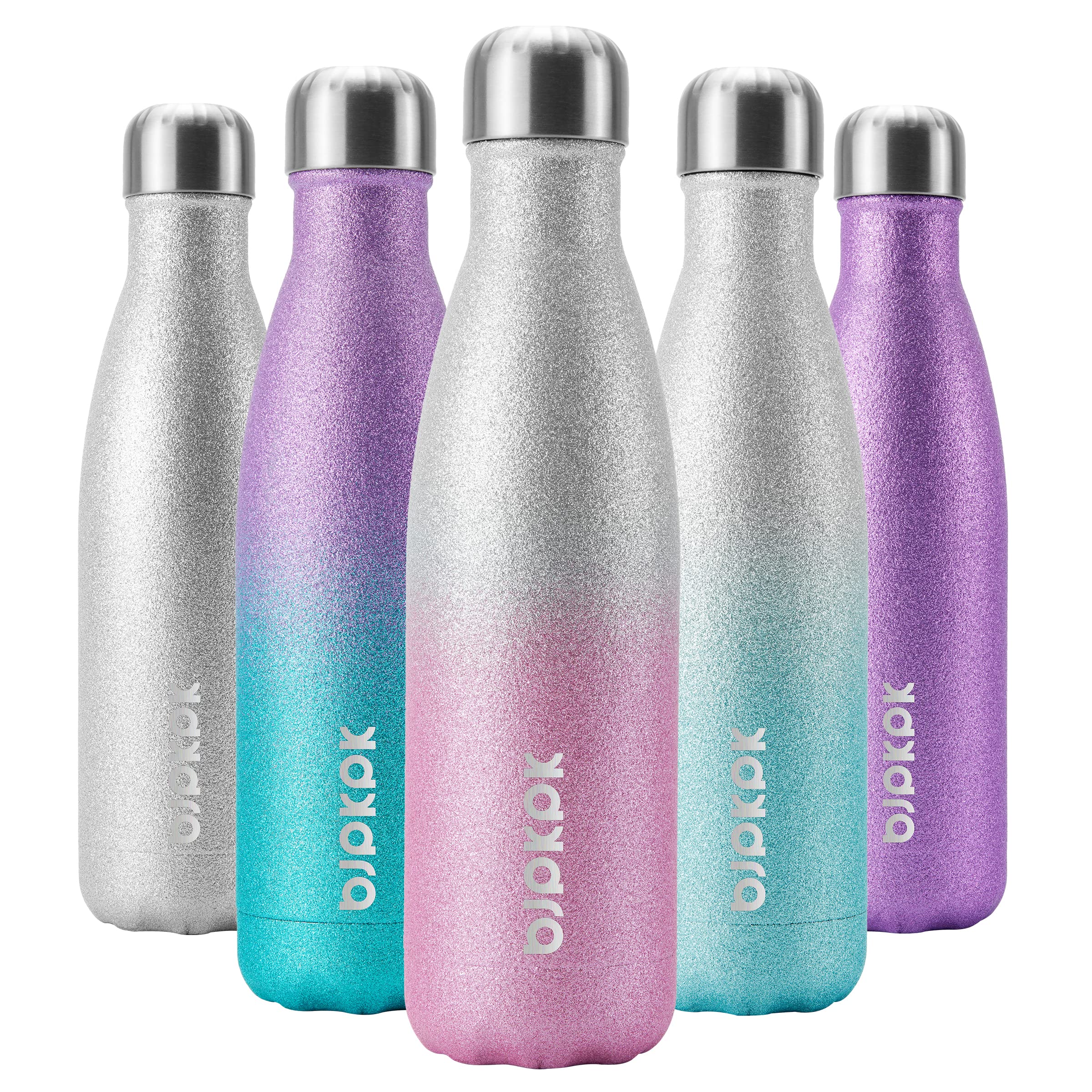 17oz Insulated Stainless Steel Water Bottle - Keeps Cold 24 Hours & Hot 12 Hours, BPA Free, Glitter Silver Pink - Perfect for Gym, Hiking, Travel & Outdoor Activities