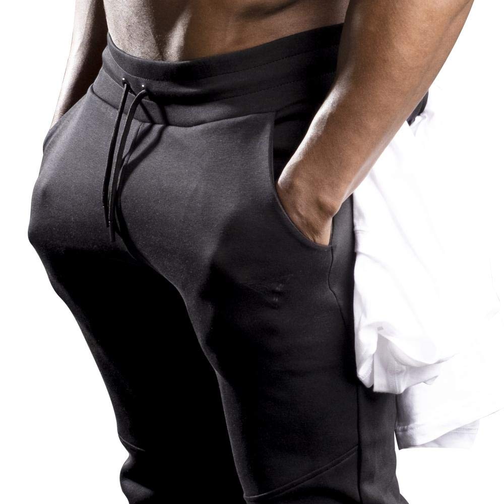 Men's Black Jogger Sweatpants with Zipper Pockets & Towel Loop - Comfortable Athletic Pants for Running, Gym Workouts & Casual Wear