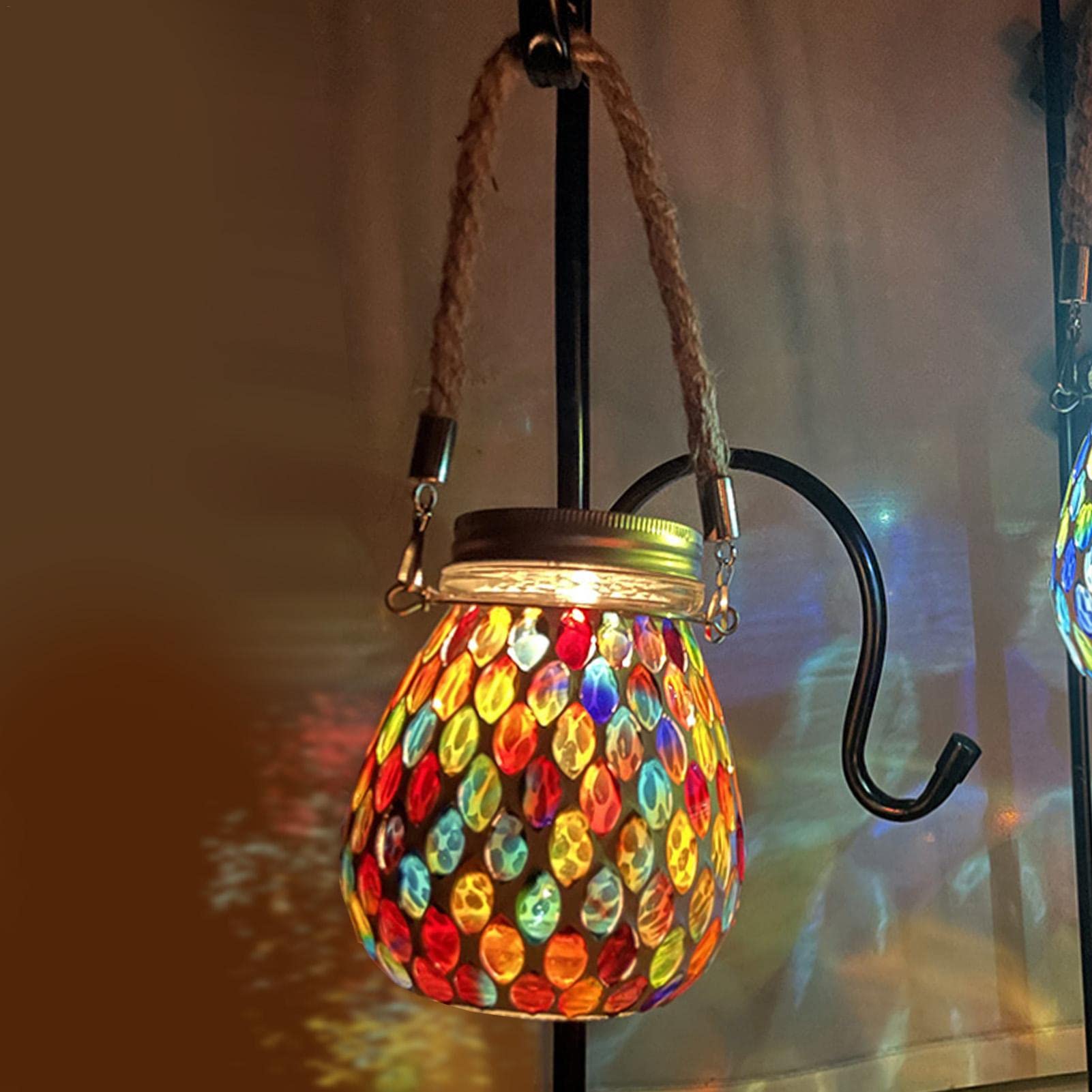 Outdoor Solar Lanterns - Mosaic Hanging Solar Lights Hot Air Balloon Design with Warm LED, Hollow Decorative Solar Lantern for Patio, Yard, Pathway, Walkway - Perfect for Garden Parties, Backyard Decor & Evening Ambiance