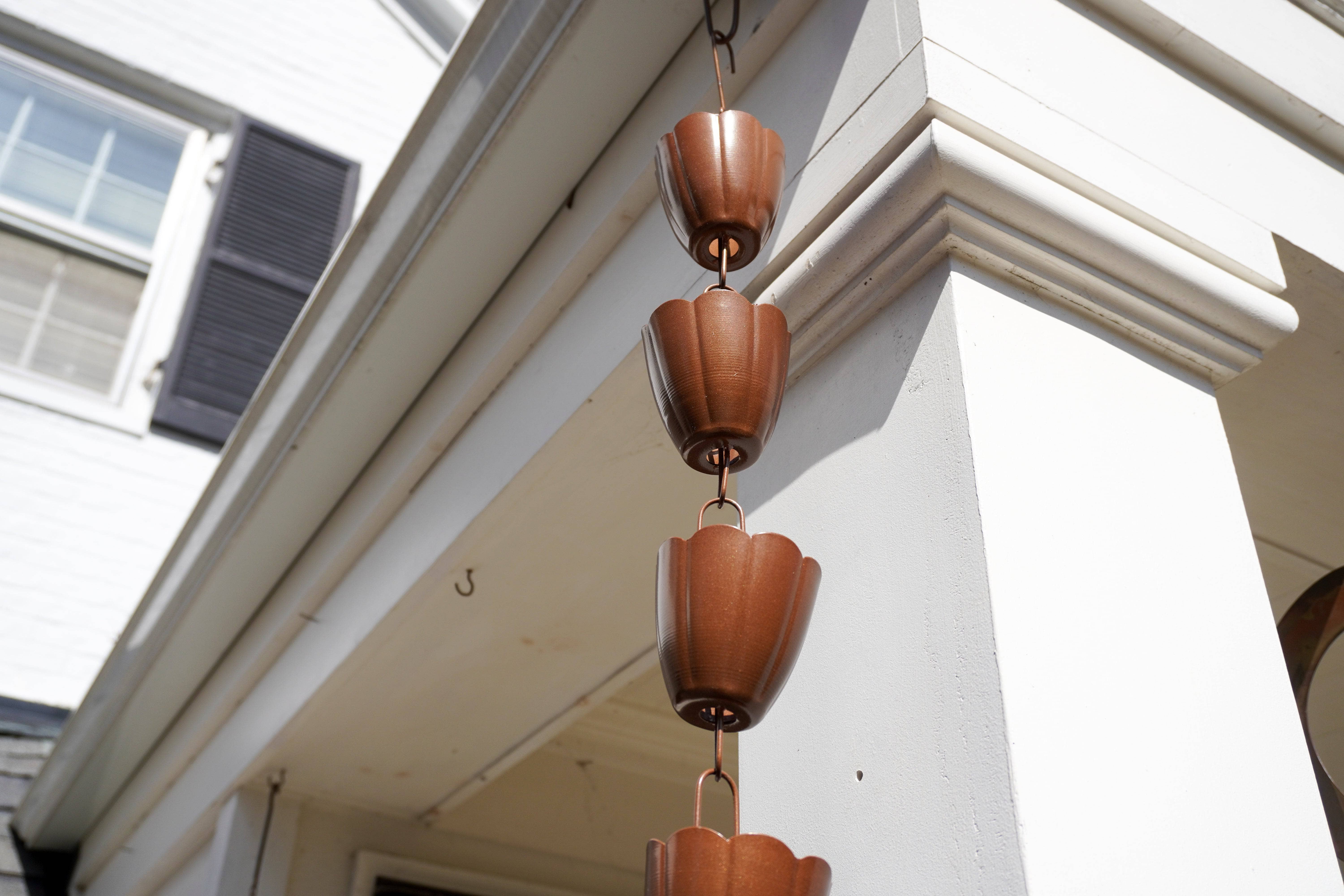 Scallop Cup Rain Chain - Decorative Garden Gutter Downspout for Water Drainage | Perfect for Outdoor Patio, Yard, and Roof Runoff