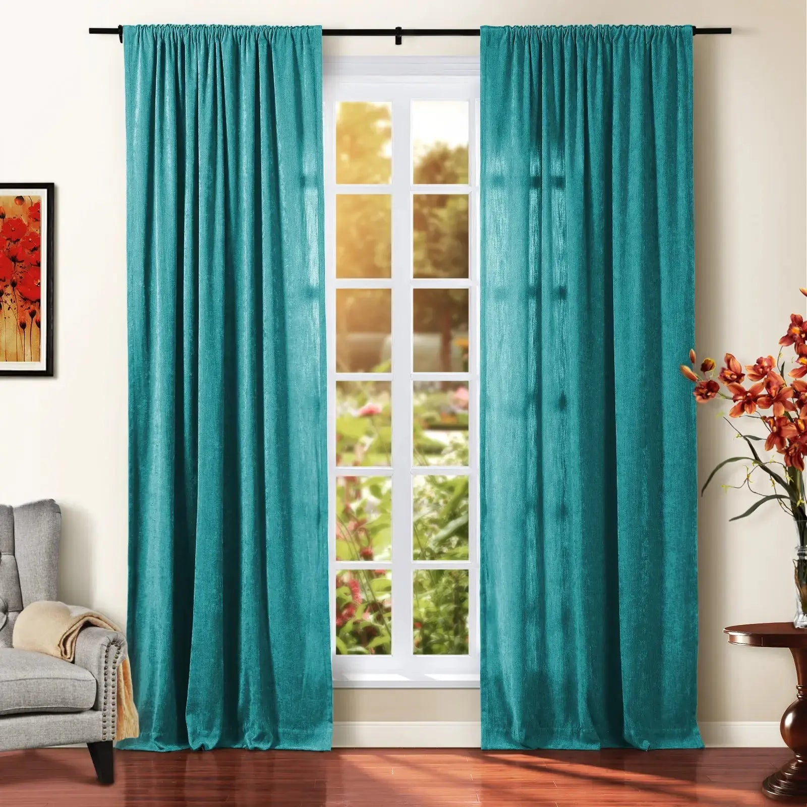 Tino Heavyweight Chenille Blackout Curtains - Soft Thermal Insulated Drapes for Living Room & Bedroom - Noise Reducing & Light Blocking Window Treatments