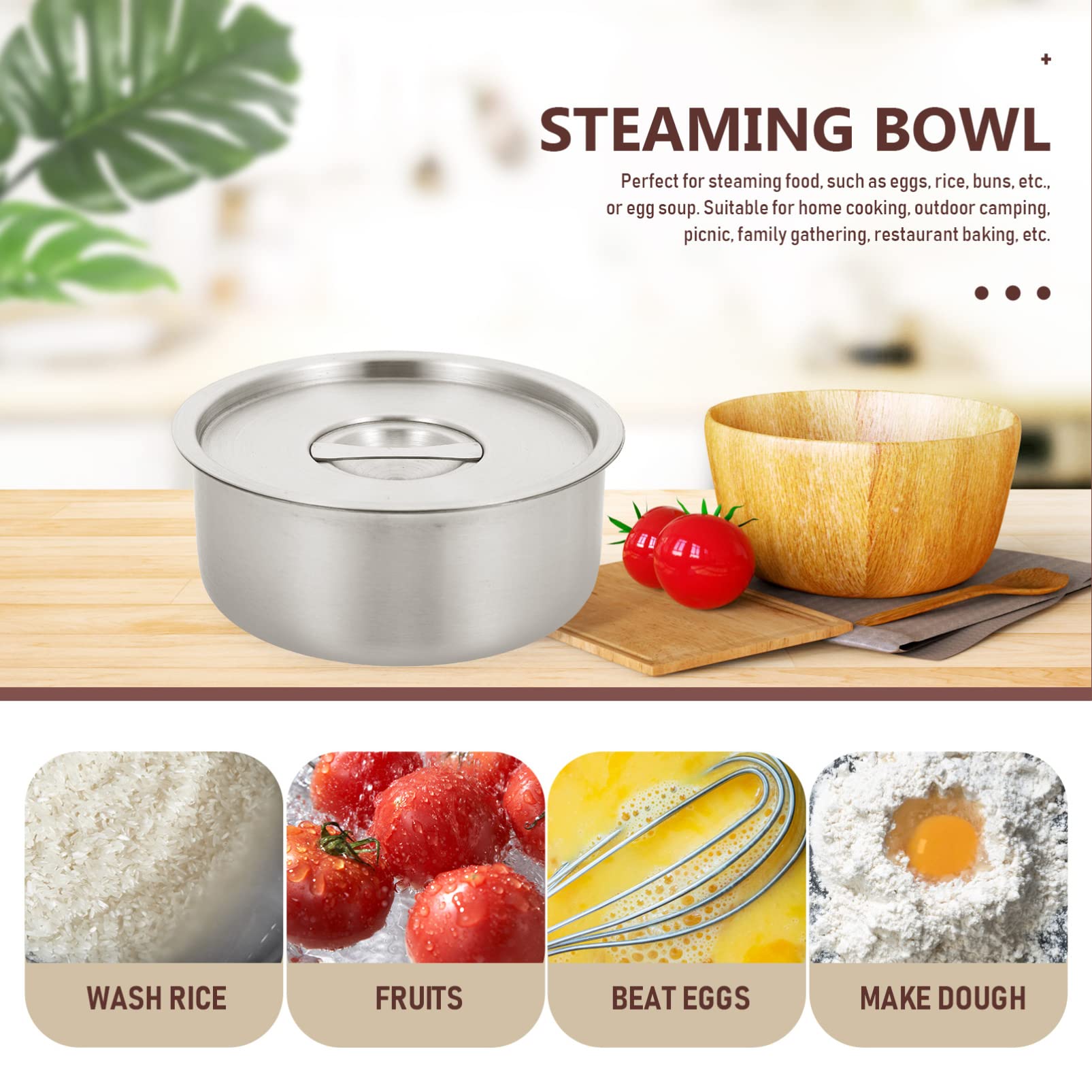 YARNOW Stainless Steel Steamed Egg Bowl with Lid - 4.7 x 2.2 Inch, 17.6 Oz Metal Mixing Bowl for Cooking, Baking & Food Prep - Perfect for Steaming Eggs, Soup, Desserts & Meal Prep