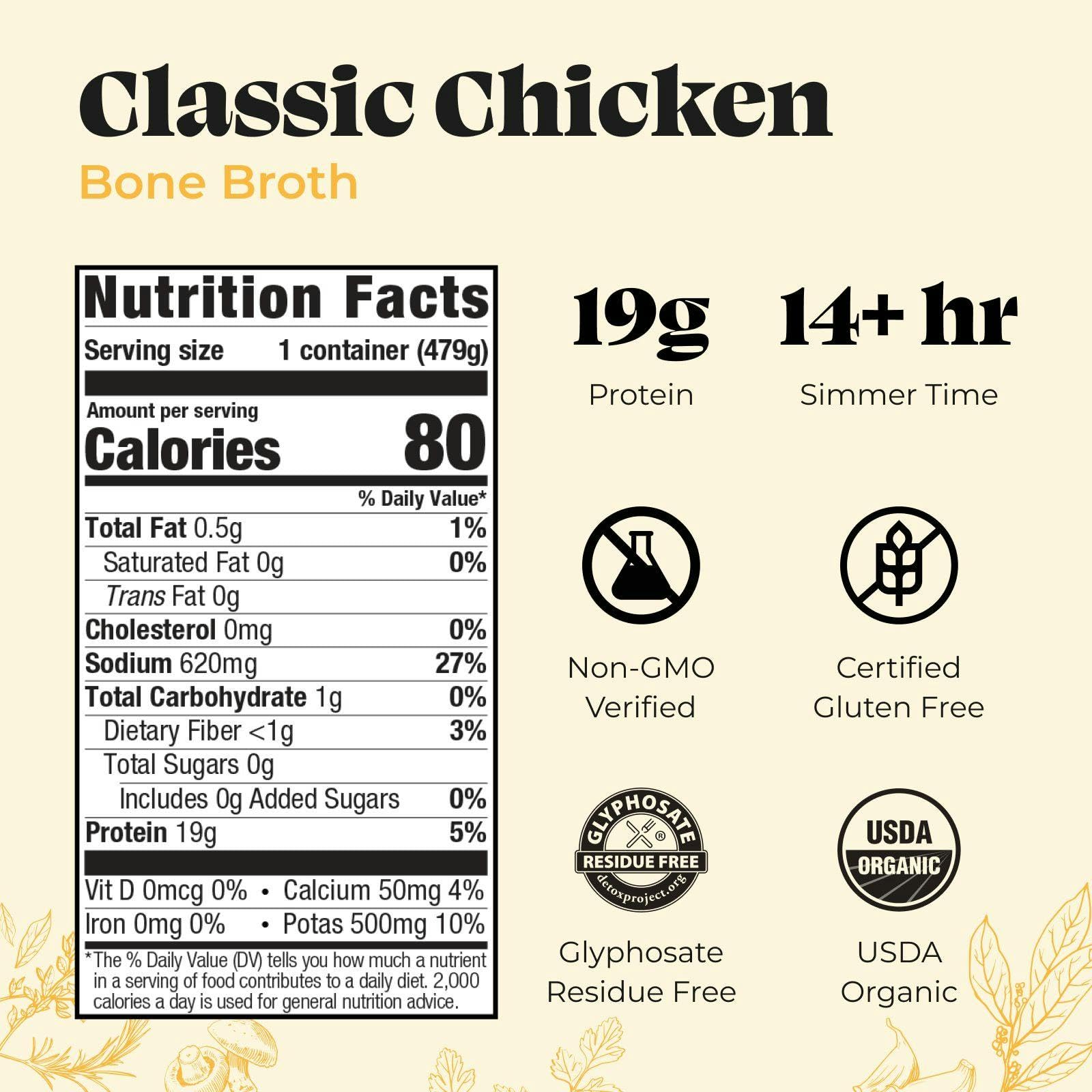 Kettle and Fire Chicken Bone Broth Soup - Pack of 6 (16.9 oz each) | Keto, Paleo & Whole30 Approved | Gluten Free with 10g Protein & Collagen | Perfect for Soups, Cooking & Healthy Lifestyle