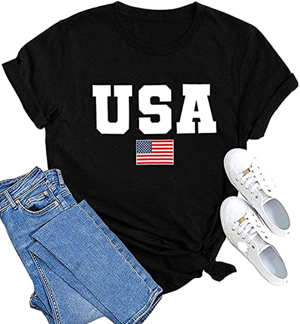 Women's 4th of July Patriotic Short Sleeve T-Shirts - Casual Loose Fit Summer Tops for BBQ, Beach & Independence Day Celebrations