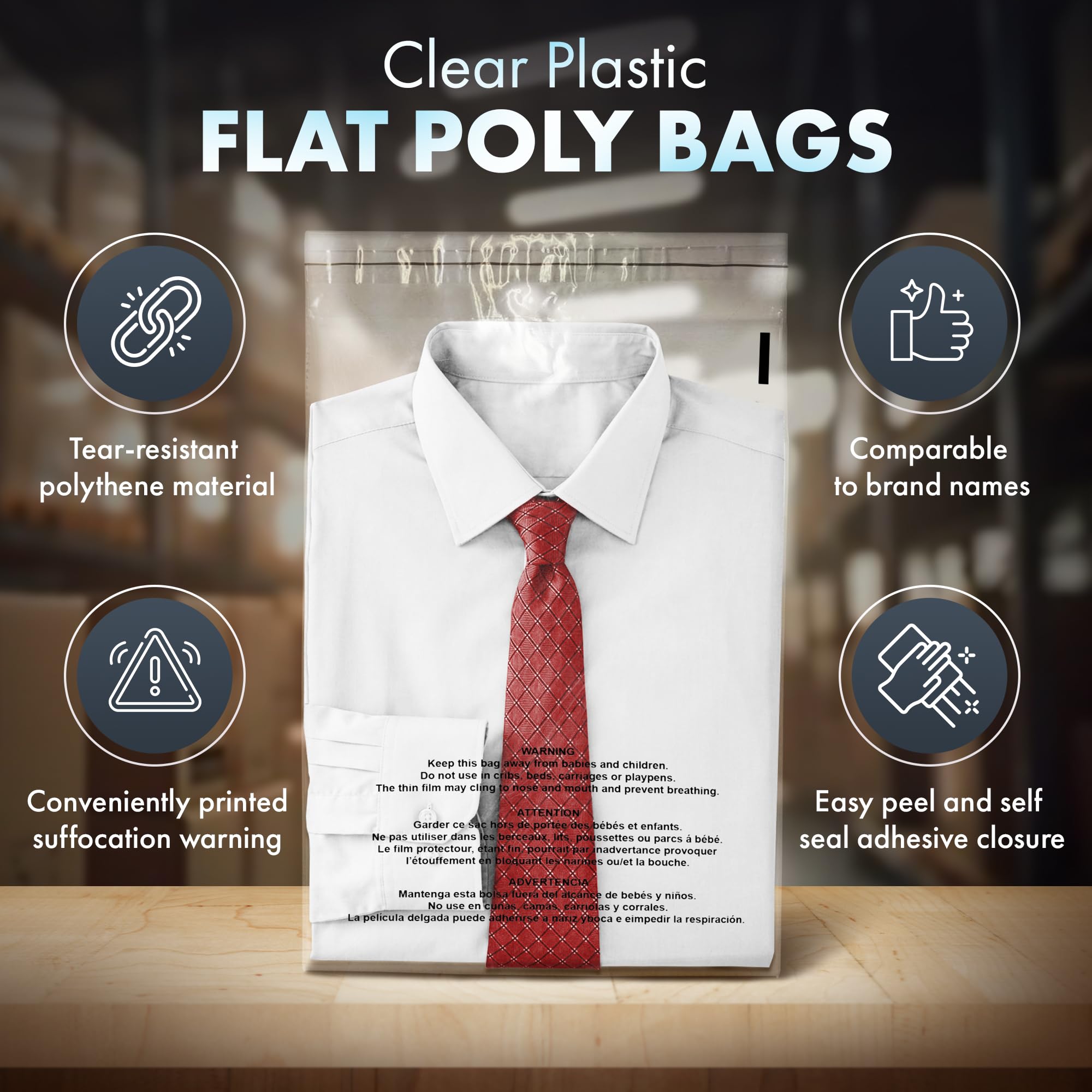 Clear Plastic Flat Poly Bags 19x24 Inches 1.5 Mil with Self Seal Adhesive - 500 Pack for FBA Packaging, Jewelry Storage, Clothing Protection & Document Preservation | Permanent Seal with Suffocation Warning | Ideal for Ecommerce Shipping, Retail Display & Home Organization