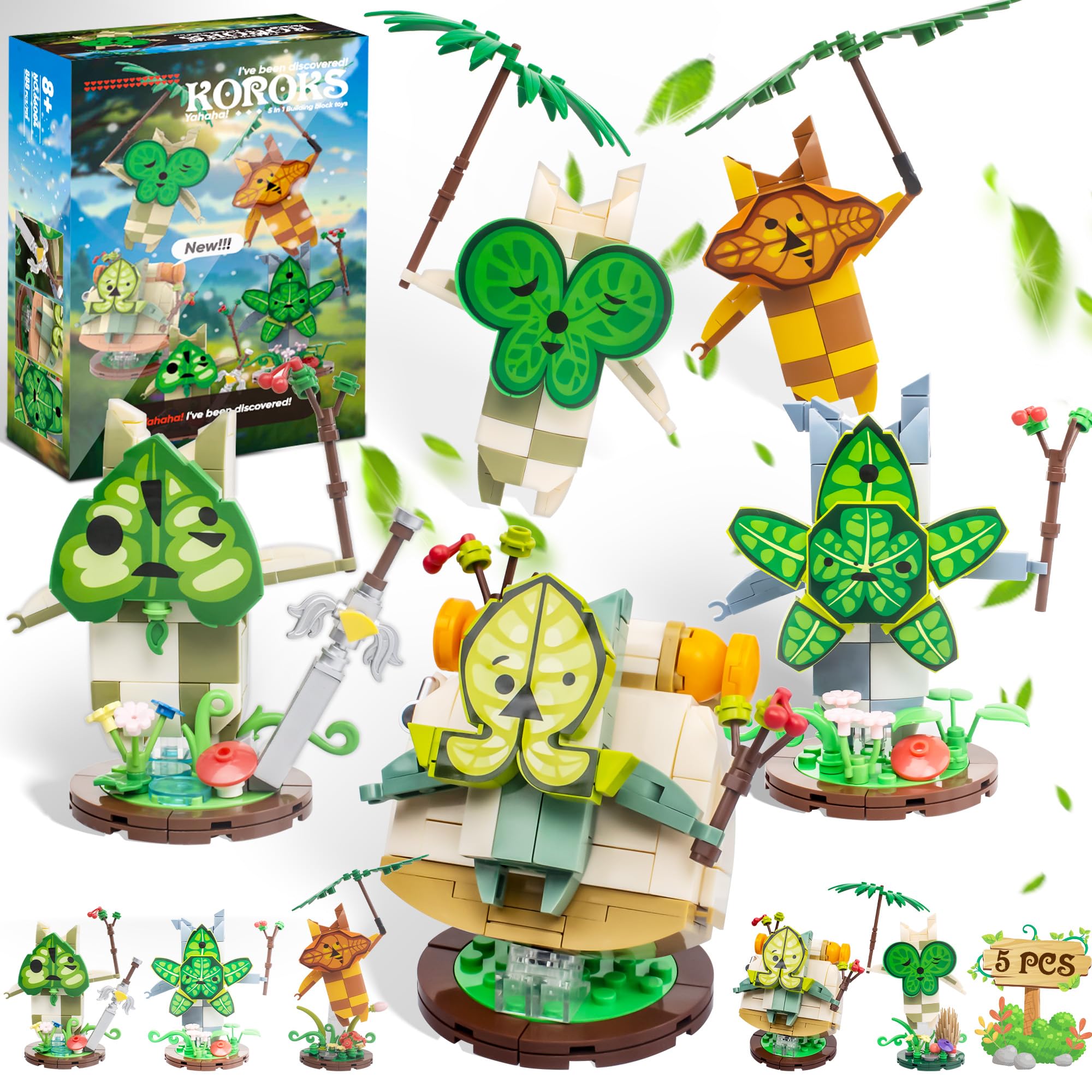 Koroks Building Set Toy - 5 in 1 Model Building Block Kit for Breath of the Wild Fans | Cute Zelda Action Figures | Perfect Gift for Adults & Kids (888 Pieces) | Great for Game Room Decor, Birthday Presents & Collector Displays