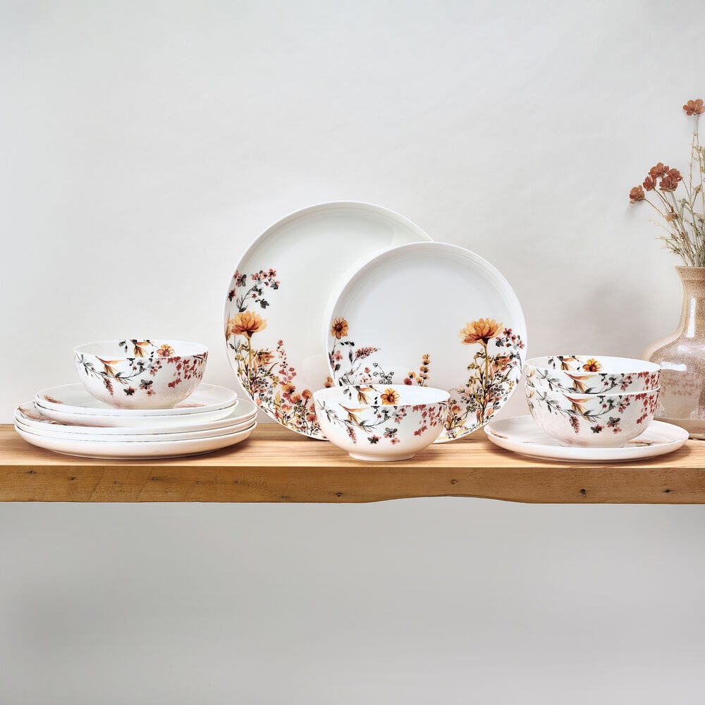 Wildflower Bliss 12-Piece Dinnerware Set - Porcelain Plates, Bowls & Mugs for 4 - Elegant Floral Design for Everyday Dining, Dinner Parties & Home Decor