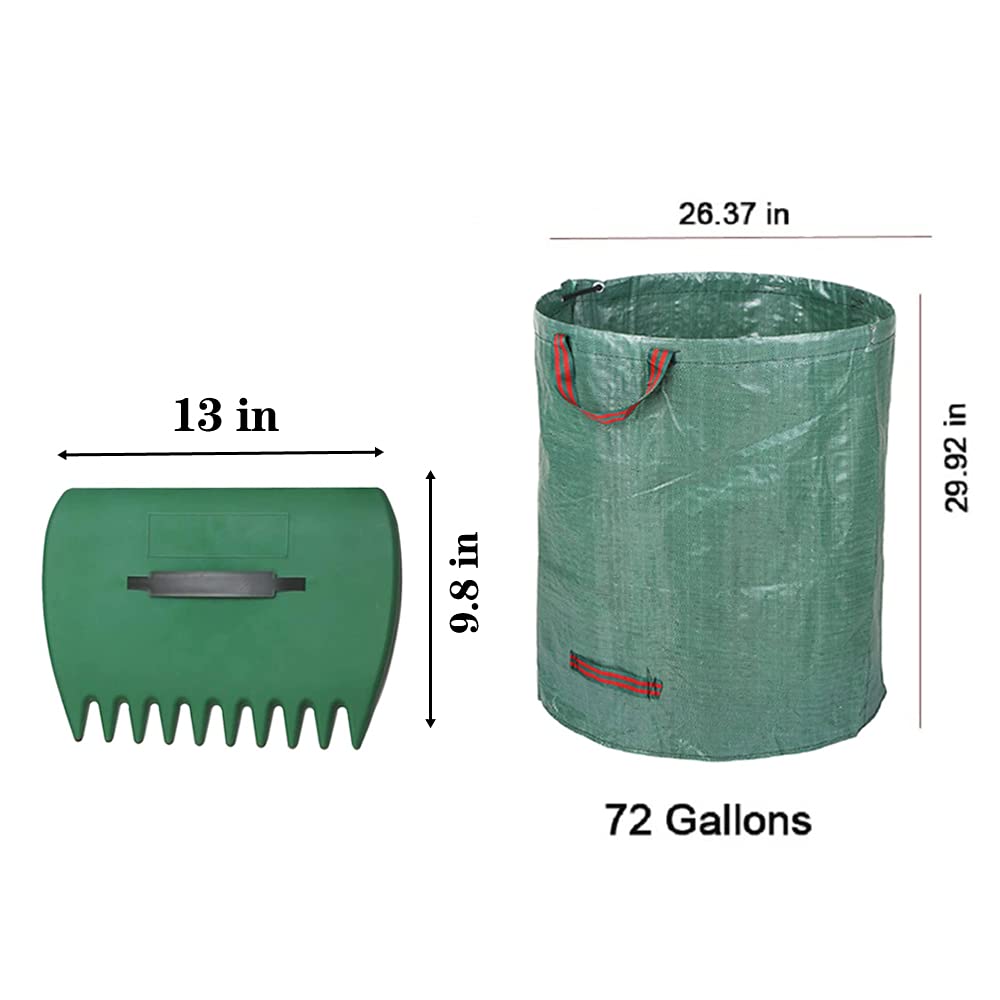 CFH-ALLEZ 1 Pair Heavy Duty Lawn Claws for Gardening - Leaf Rake Scoop & Garden Waste Collector with 72 Gallon Reusable Trash Bags (Green) - Perfect for Yard Cleaning, Fall Leaf Collection, and Outdoor Waste Management