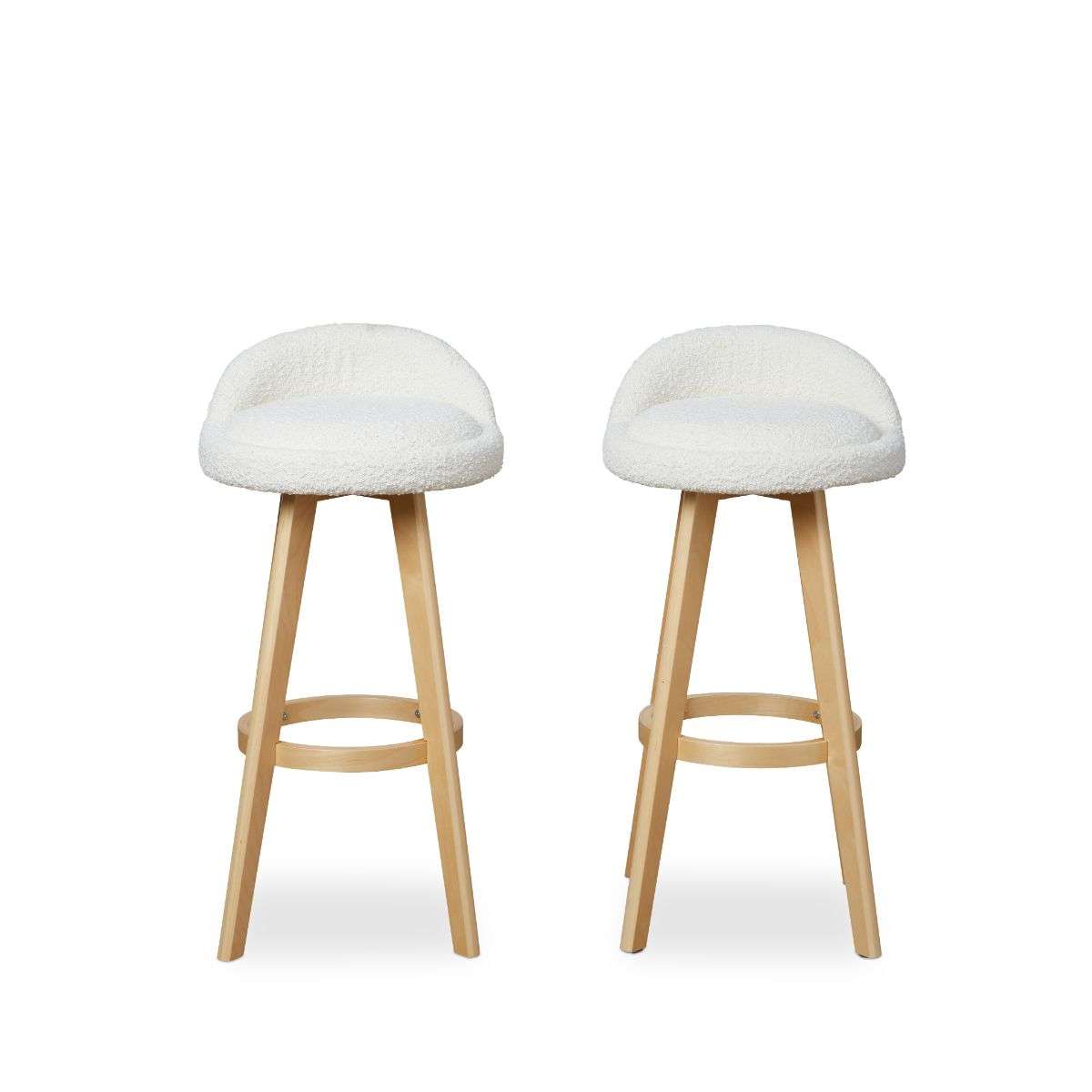 Jamie Bar Stool Set of 2 - Cream Boucle Fabric Counter Height Stools for Kitchen Island, Breakfast Bar & Home Decor