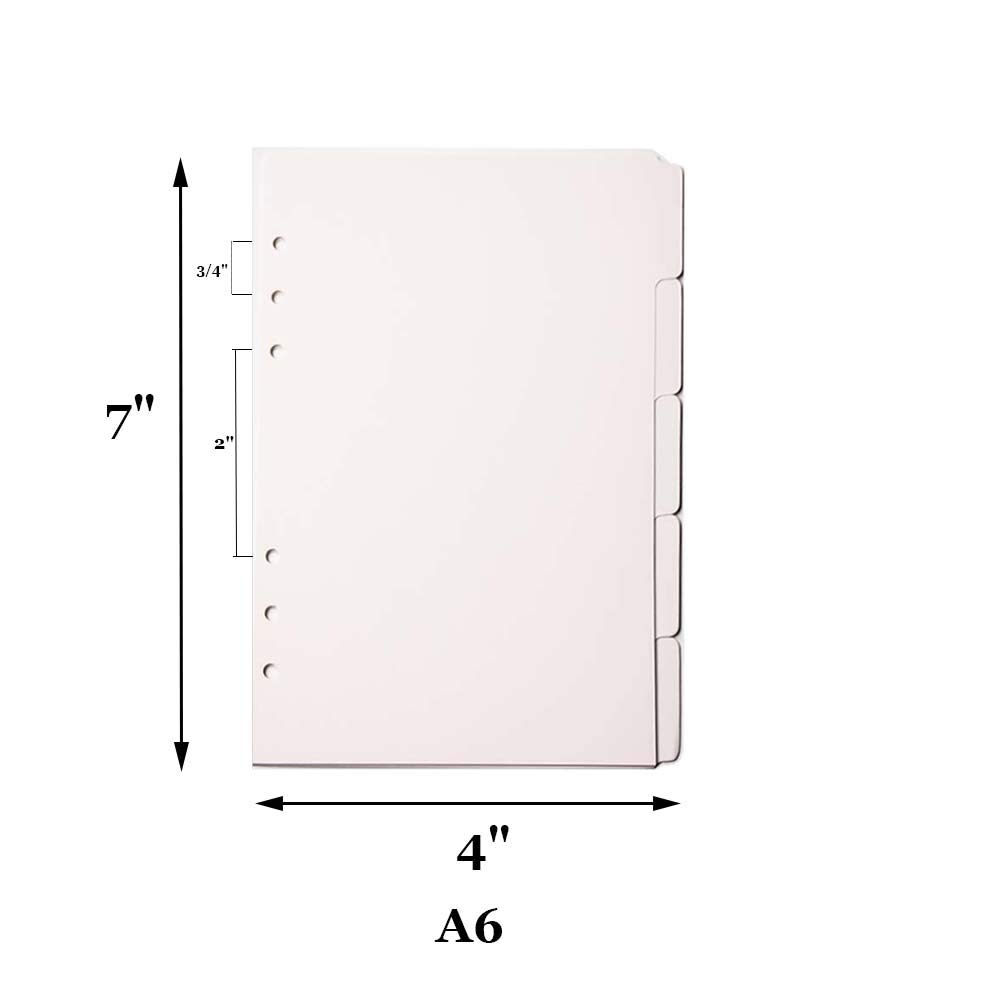 JuneTree 6-Ring Binder Dividers with 5 Tabs - 6 Sets A6 Index Organizer Refill Pages for School, Office & Home Organization - Perfect for Notebooks, Planners and Study Materials
