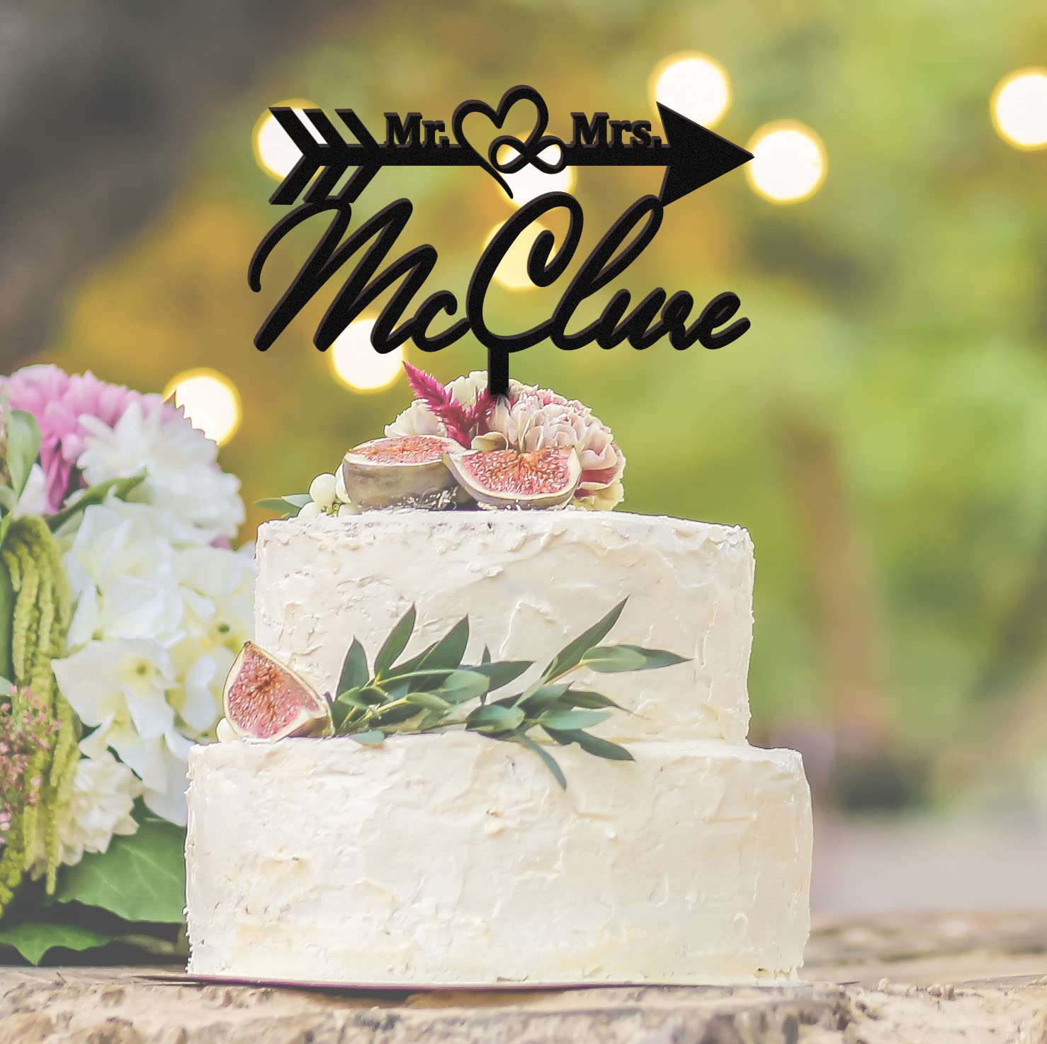 Mr & Mrs Wedding Cake Topper - Personalized Infinity Ring Cake Topper with Custom Names - Elegant Anniversary & Wedding Cake Decoration for Romantic Celebrations, Bridal Showers & Special Occasions