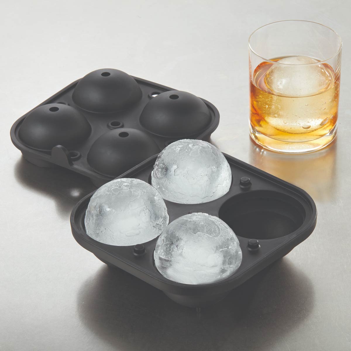Premium Silicone 4 Sphere Ice Mold - American Metalcraft SMSR4 - Perfect for Cocktails, Whiskey, and Chilled Beverages - Durable & BPA-Free Ice Ball Maker for Home Bars and Entertaining