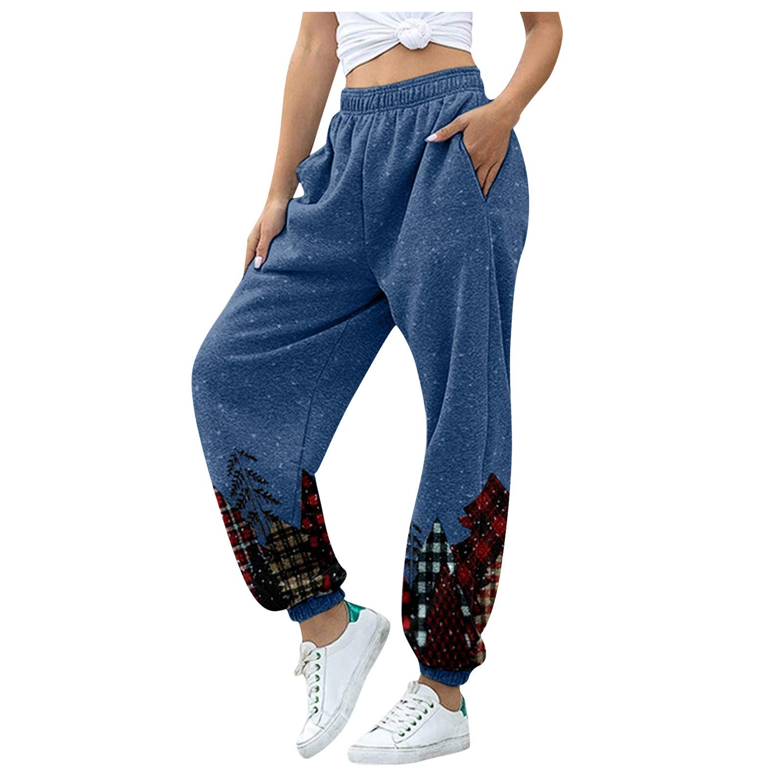 Women's Christmas Print Sports Running Pants with Pockets - Athletic Workout Leggings for Holiday Jogging, Gym & Casual Wear