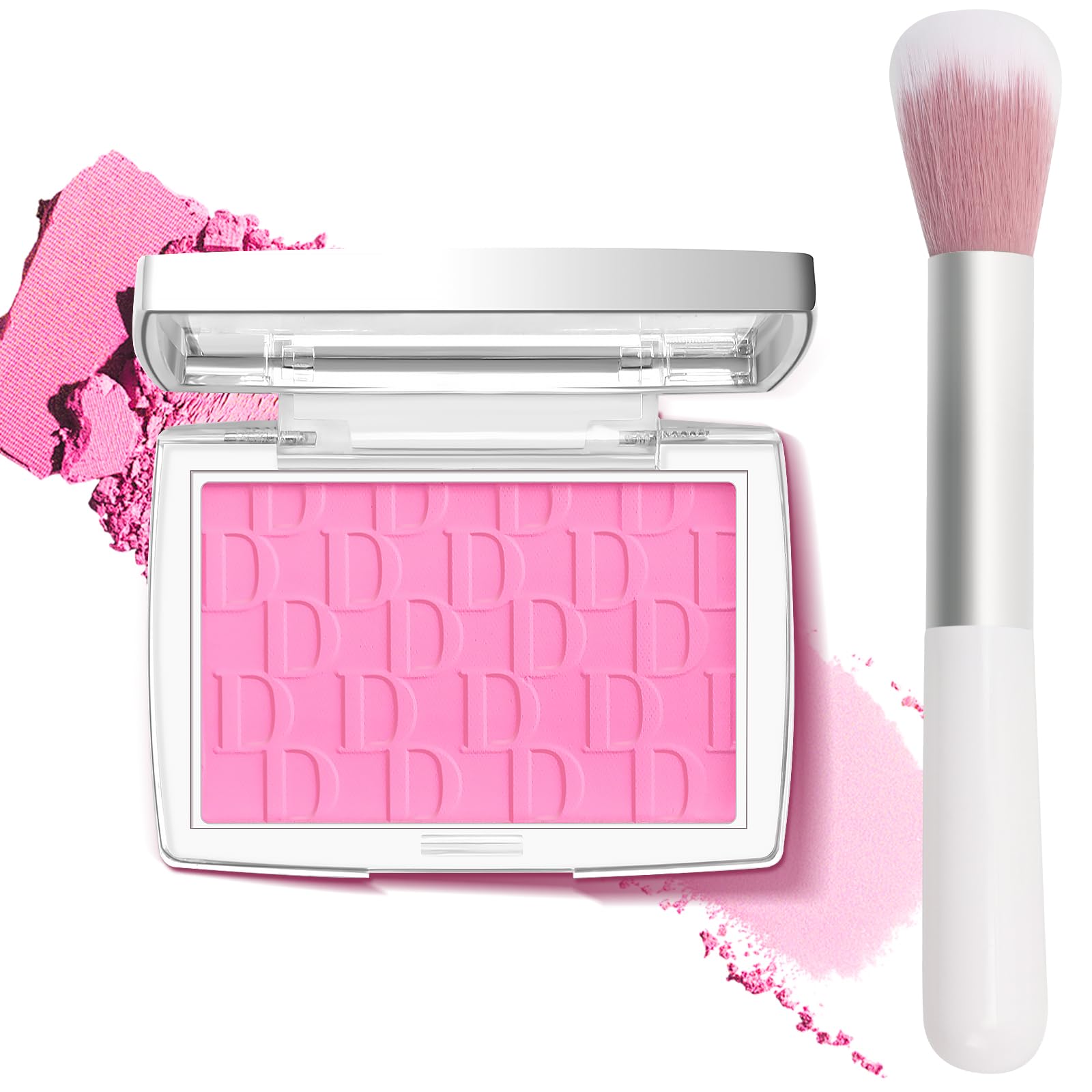 Pink Blush Powder - Matte Blush Palette with Brush, Natural Blendable Silky Formula for Cheeks | Lightweight Face Blusher Makeup | Perfect for Everyday Wear & Special Occasions | Shade 001
