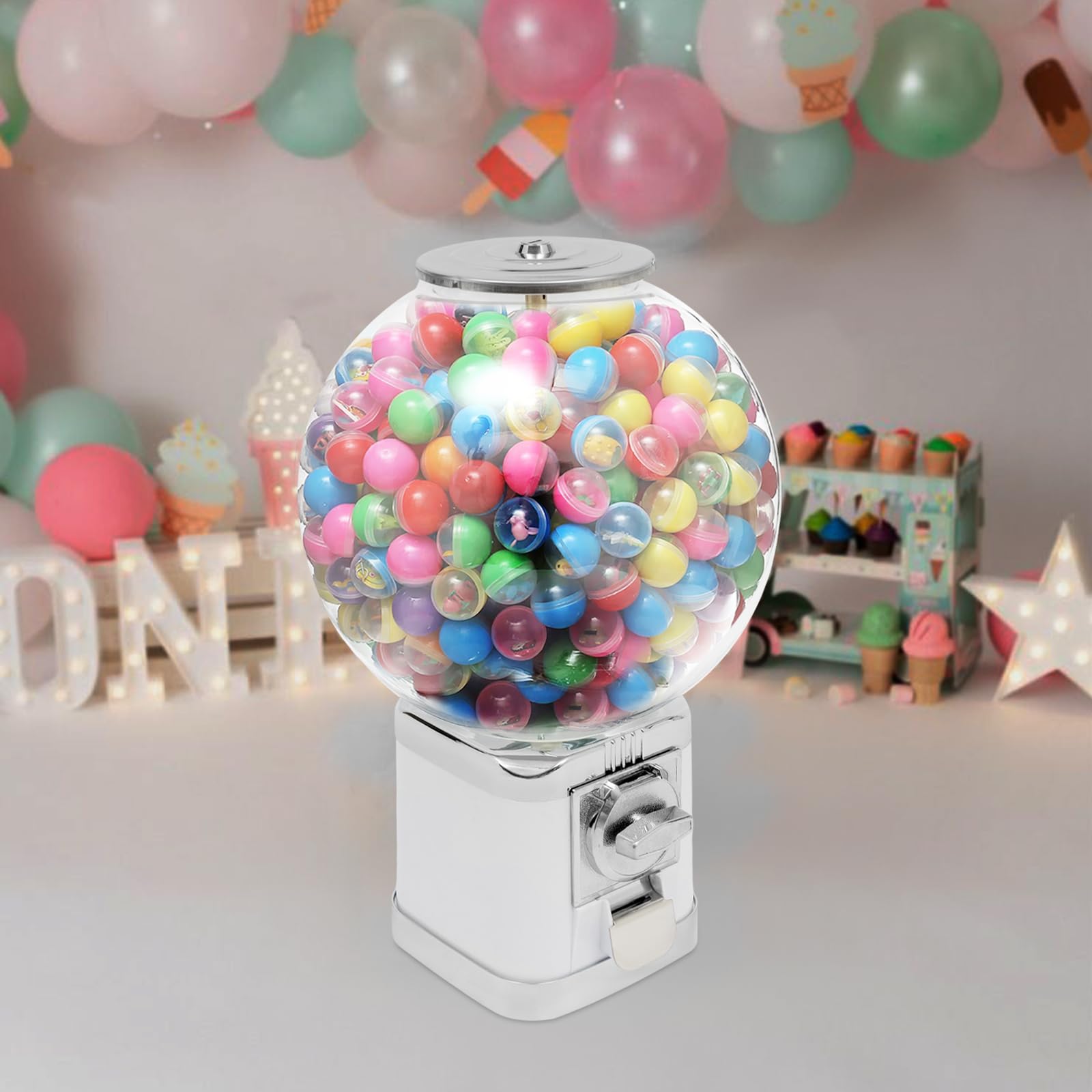 Automatic Gumball Vending Machine for Kids - Fun Candy Dispenser for Birthdays, Christmas & Parties - Mini Gumball Machine for Home, School & Arcade - White