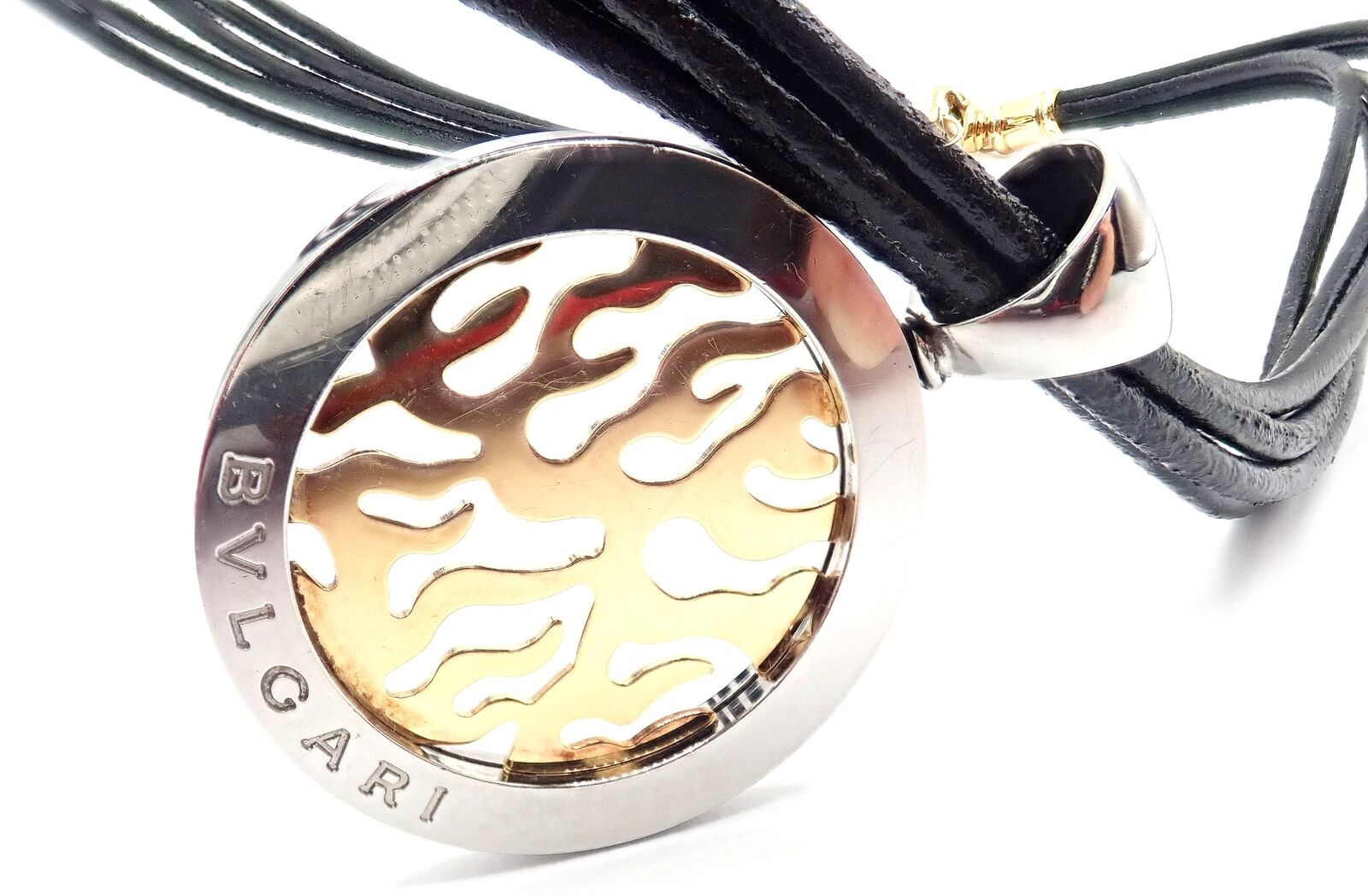 Authentic Bulgari Tondo Fire 18k Yellow Gold & Stainless Steel Pendant Necklace for Women - Luxury Jewelry Gift for Anniversary, Birthday & Special Occasions