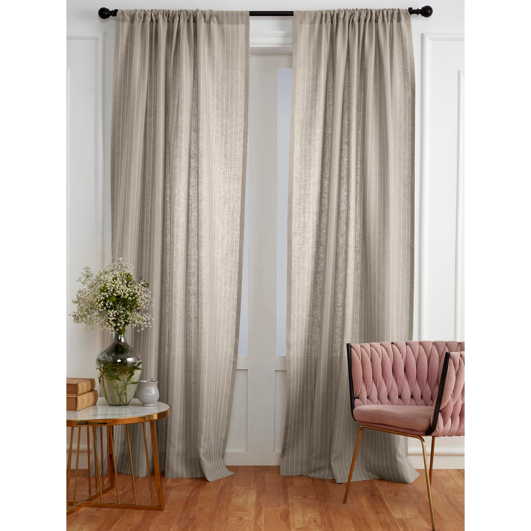 Stylish Pinstripe Curtains for Living Room & Bedroom - Black & White Striped Window Drapes for Home Decor