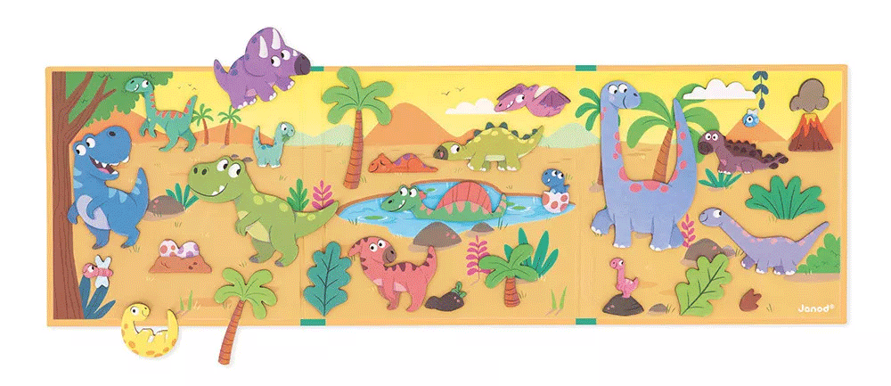 Janod Magnetic Dinosaurs Story Set - Interactive Magnetic Toy for Kids, Educational Dinosaur Playset for Creative Storytelling | Perfect for Preschool Learning & Bedtime Play