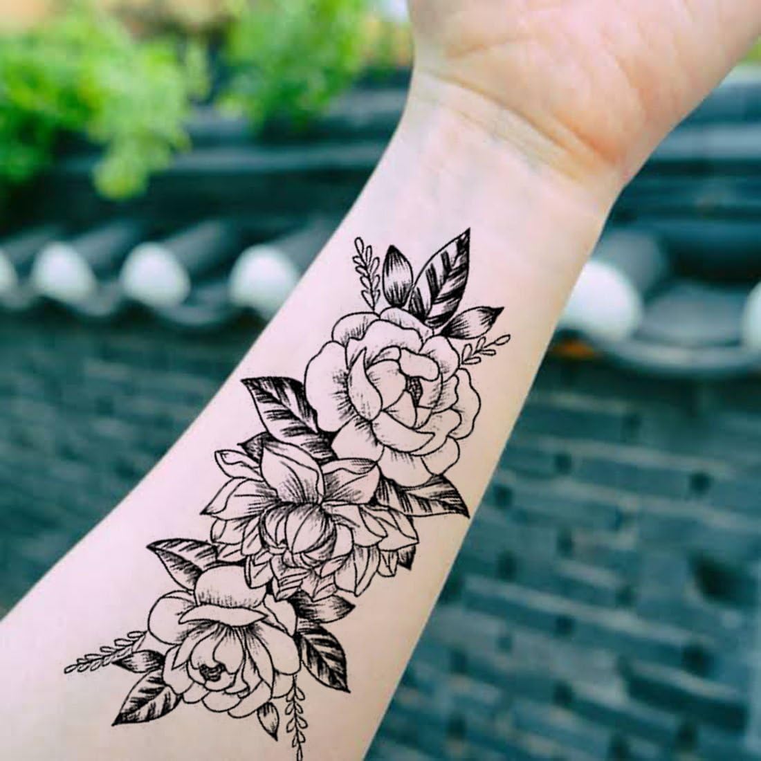 Waterproof Temporary Black Leaf & Rose Body Tattoos for Men, Women, Girls & Kids - Perfect for Parties, Halloween & Summer Beach Looks