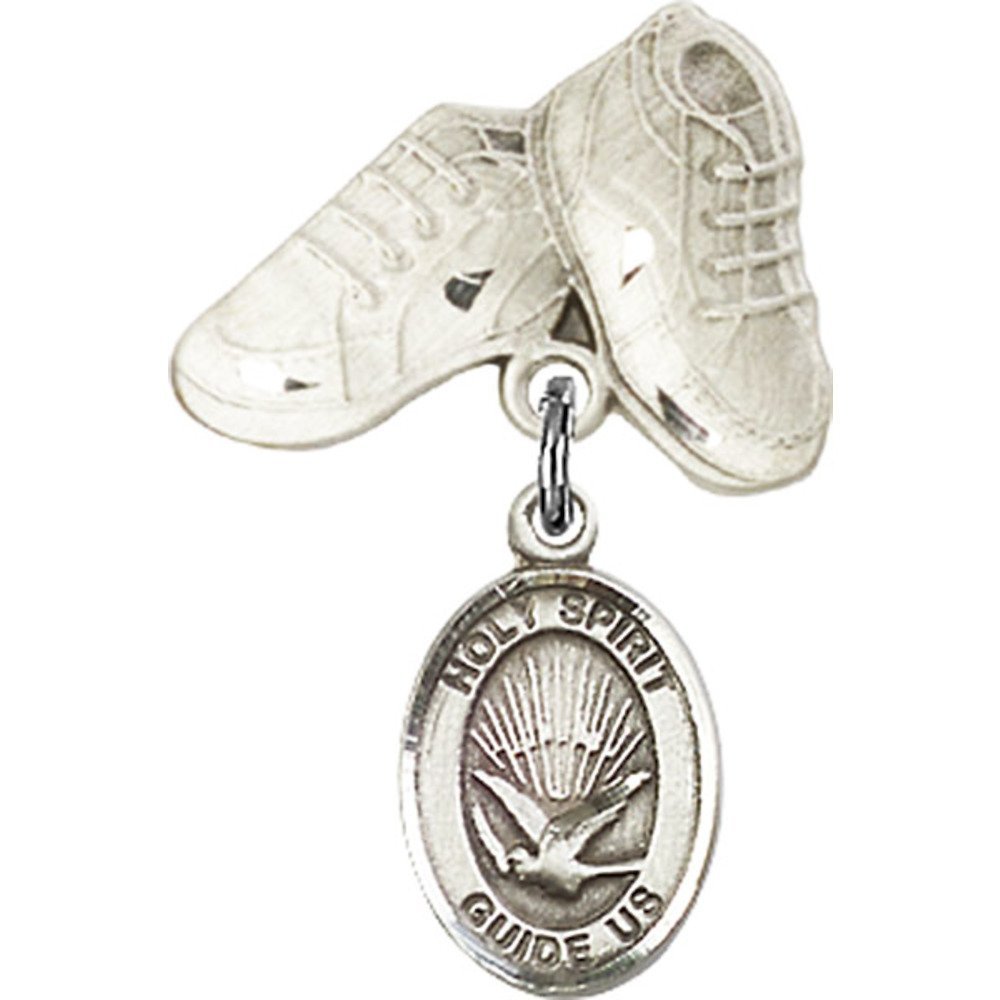 1 X 5/8 Inch Sterling Silver Baby Badge with Holy Spirit Charm & Baby Boots Pin - Perfect for Christening Gifts, Baptism Keepsakes & Newborn Blessings
