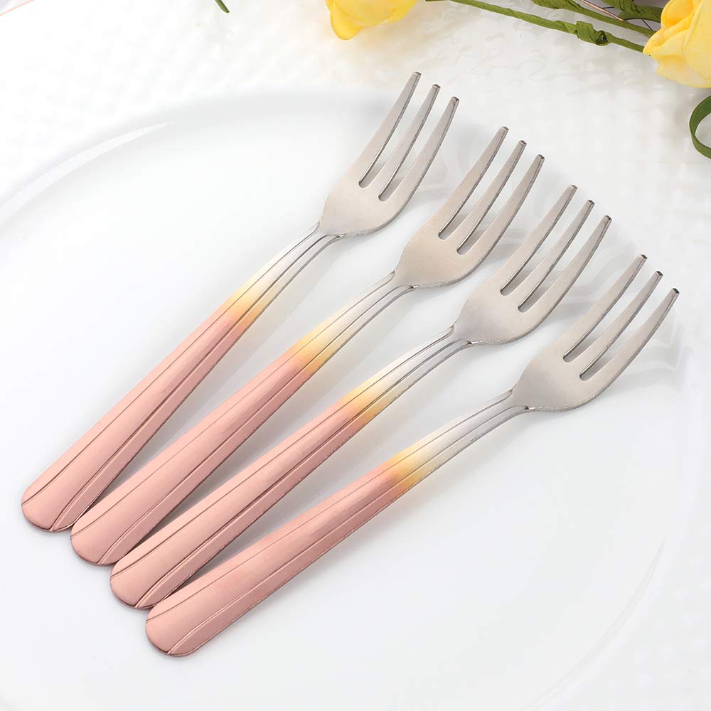 12-Piece Cocktail Cake Fork Set - Stainless Steel Appetizer & Oyster Forks in Rose Gold Gradient - Perfect for Parties, Weddings & Fine Dining
