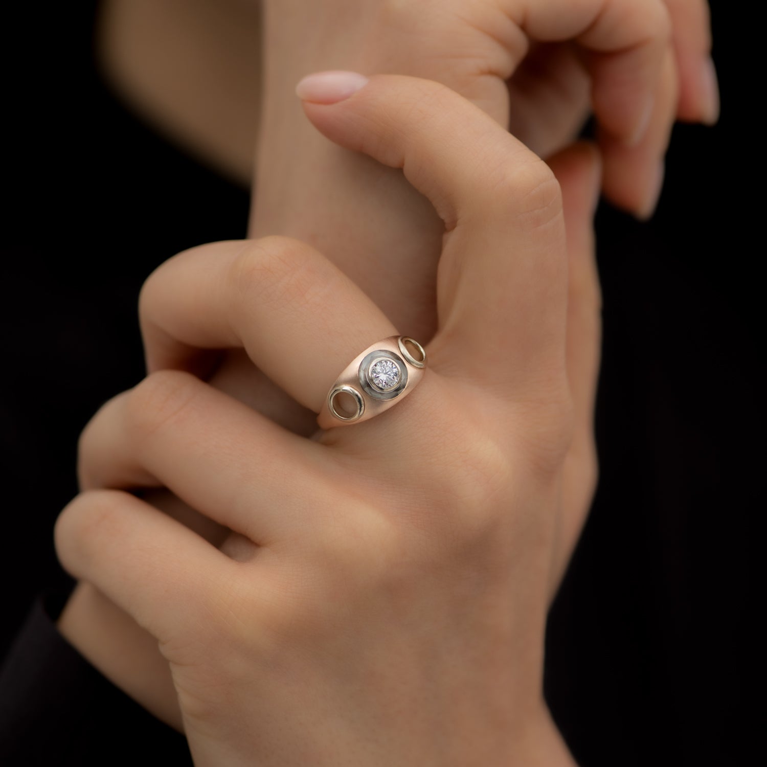 Stunning Piercing Engagement Ring with Grommets & Grey Diamond Halo - Perfect for Alternative Weddings, Gothic Proposals & Unique Bridal Jewelry