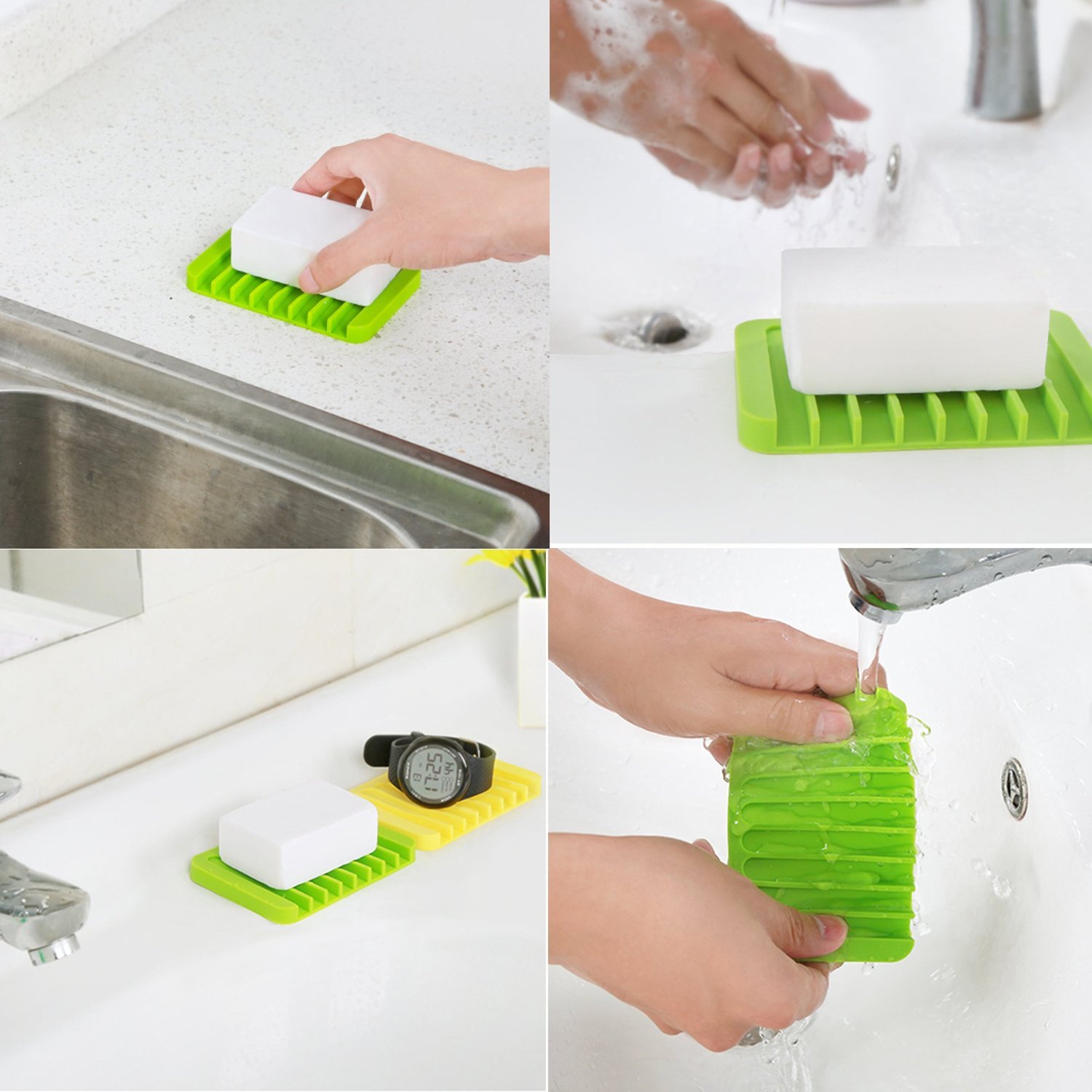 Anwenk 3-Pack Silicone Soap Dish Holder - Waterfall Drain Design for Shower, Bathroom & Kitchen Countertop | Keeps Soap Bars Dry & Clean | Flexible & Easy to Clean | Perfect for Bath, Sink & Travel Use