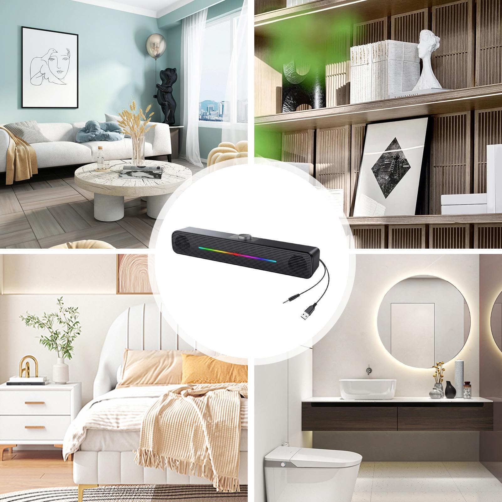Compact Wireless RGB Soundbar for Desktop Computers - USB-Powered PC Speakers with Strip Design for Laptops, Gaming Setups & Home Office | Perfect for Music, Movies & Video Conferencing