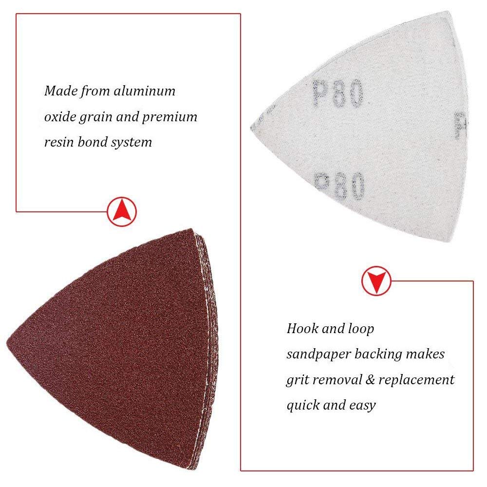 50Pcs 80mm Triangular Hook and Loop Sandpaper Assortment - 40/60/80/120/180 Grit Multi-Tool Sanding Pads for 3-1/8