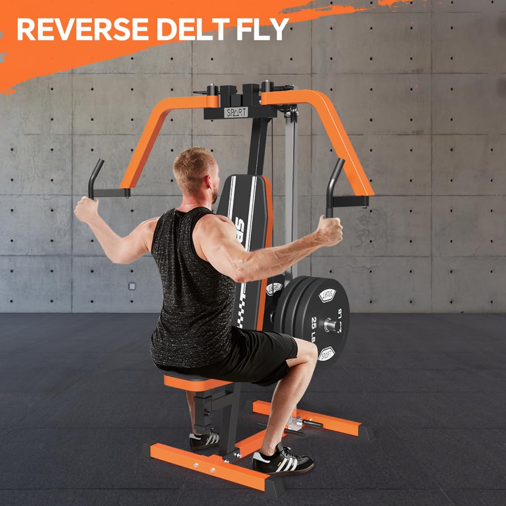 SPART Adjustable Plate Loaded PEC Fly & Reverse Delt Machine - Upper Body Strength Trainer for Chest, Back, Shoulder & Pectoral Workouts with Band Pegs - Perfect for Home Gym & Personal Fitness Training