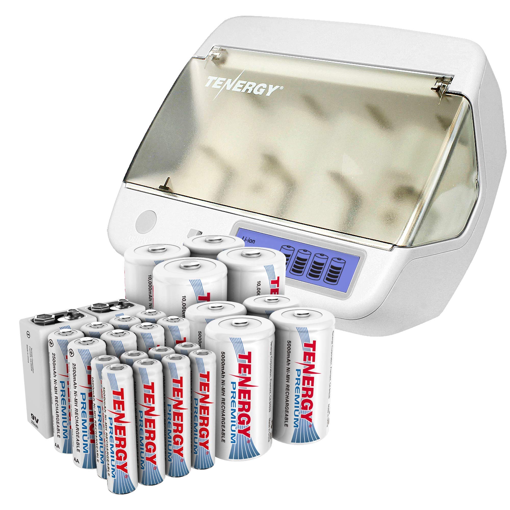 Premium Tenergy High Capacity Rechargeable Batteries 26-Pack (8AA, 8AAA, 4C, 4D, 2x9V) - Long Lasting Power for Smart Home Devices, Electronics & Professional Equipment - Ideal for Wireless Keyboards, Game Controllers, Flashlights & Emergency Kits