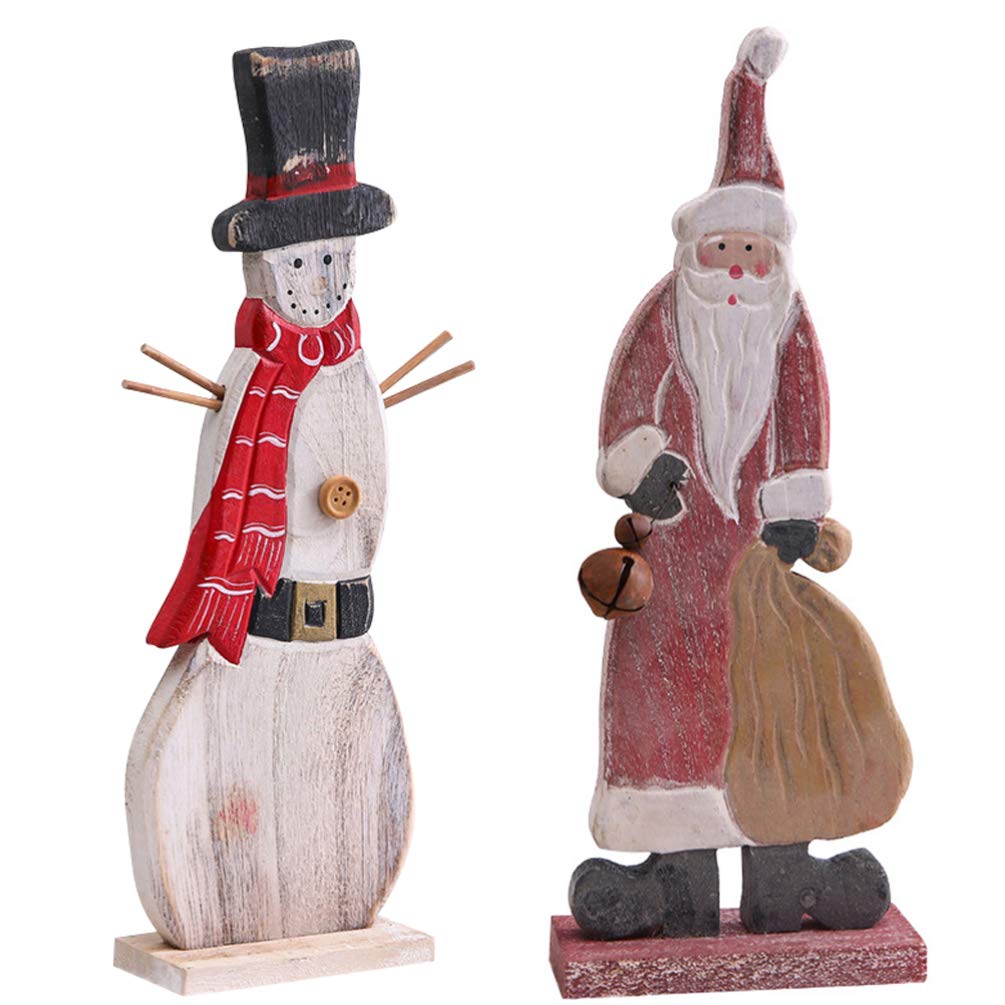 NUOBESTY 2-Piece Christmas Desk Decor Set - Cartoon Snowman & Santa Wooden Figurines - Holiday Tabletop Decor for Office, Mantel, Fireplace | Perfect for Xmas Home Decor, Gift Exchange & Winter Festival Displays