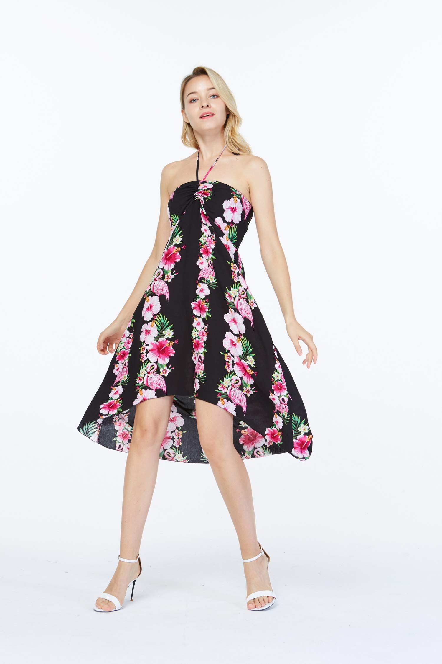 Women's Floral Print Halter Dress for Hawaiian Luau - Lightweight Summer Beach Dress for Vacation, Party & Tropical Getaway