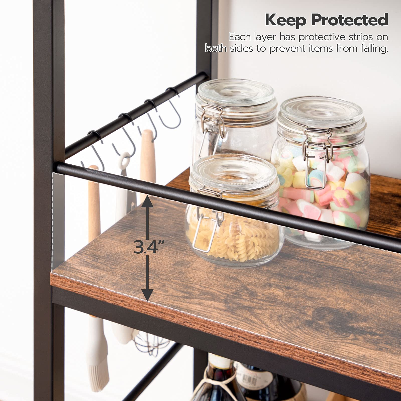HOOBRO Industrial Kitchen Island Cart with Storage, 3-Tier Rolling Kitchen Counter with Hooks & Side Enclosures, Large Workstation - Space Saving, Easy Assembly, Rustic Brown & Black (BF03ZD01) - Perfect for Small Kitchens, Food Prep & Extra Counter Space
