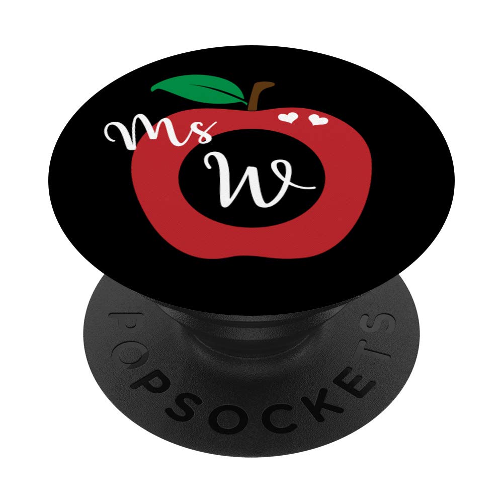 Ms. Teacher Monogram W Letter Initial Apple PopSockets PopGrip - Swappable Phone Grip for iPhone & Android - Perfect Gift for Teachers, Back to School, Classroom Accessories