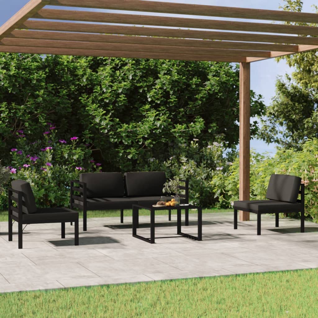 vidaXL 5-Piece Outdoor Lounge Set with Comfortable Cushions & Pillows - Durable Aluminum Patio Furniture in Anthracite - Weather-Resistant & Easy to Clean - Perfect for Backyard, Garden, Poolside or Terrace Relaxation