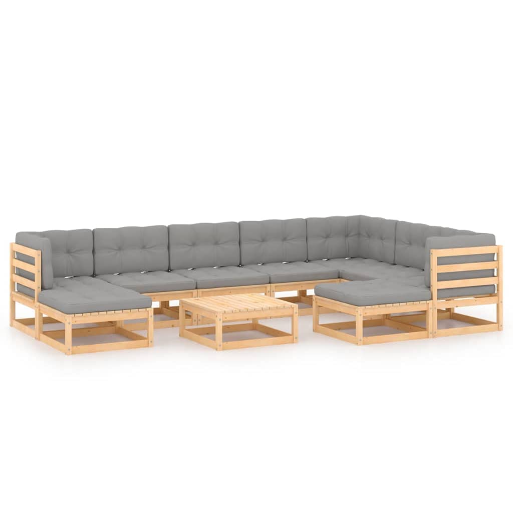 10-Piece Patio Furniture Set - Outdoor Sectional Sofa with Cushions, Ottoman & Coffee Table - Solid Pine Wood Garden Set for Backyard, Poolside & Terrace Relaxation