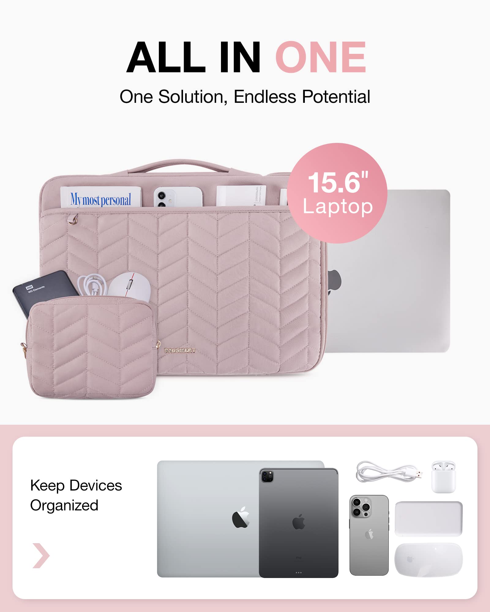 BAGSMART 15-16 Inch Laptop Sleeve with Handle - Puffy Padded Protective Case for MacBook Air 15.6