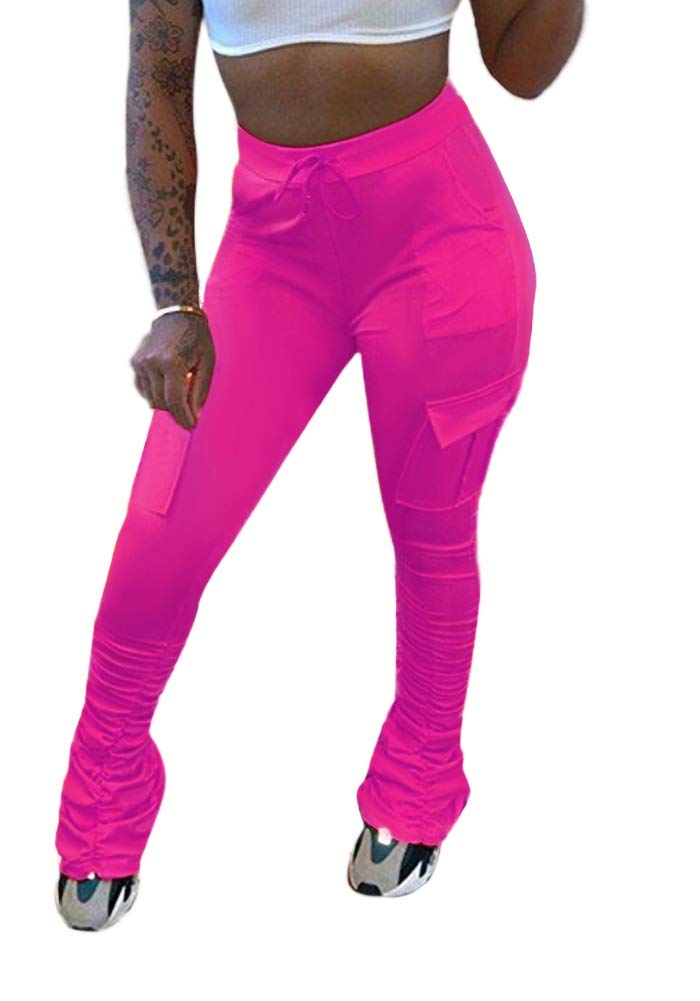 SHINFY Women's Stacked Leggings - High Waisted Bell Bottom Yoga Pants with Ruched Detail | Casual Jogging Sweatpants for Workout, Lounge & Everyday Wear