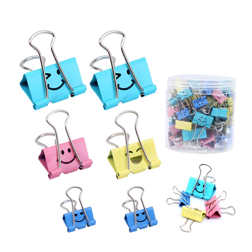 Colorful Smiling Face Binder Clips - 60 Pcs Assorted Sizes Paper Clamps for Office, School, Home & Kitchen Organization - Cute Teacher Gifts & Document Organizer (Multicolor, JZ-60) | Perfect for Bulletin Boards, File Sorting & Craft Projects