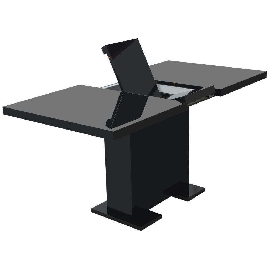 FAMIROSA Extendable Dining Table - Space Saving Kitchen & Living Room Table with Pedestal Base, Black | Perfect for Small Apartments, Family Gatherings & Dinner Parties