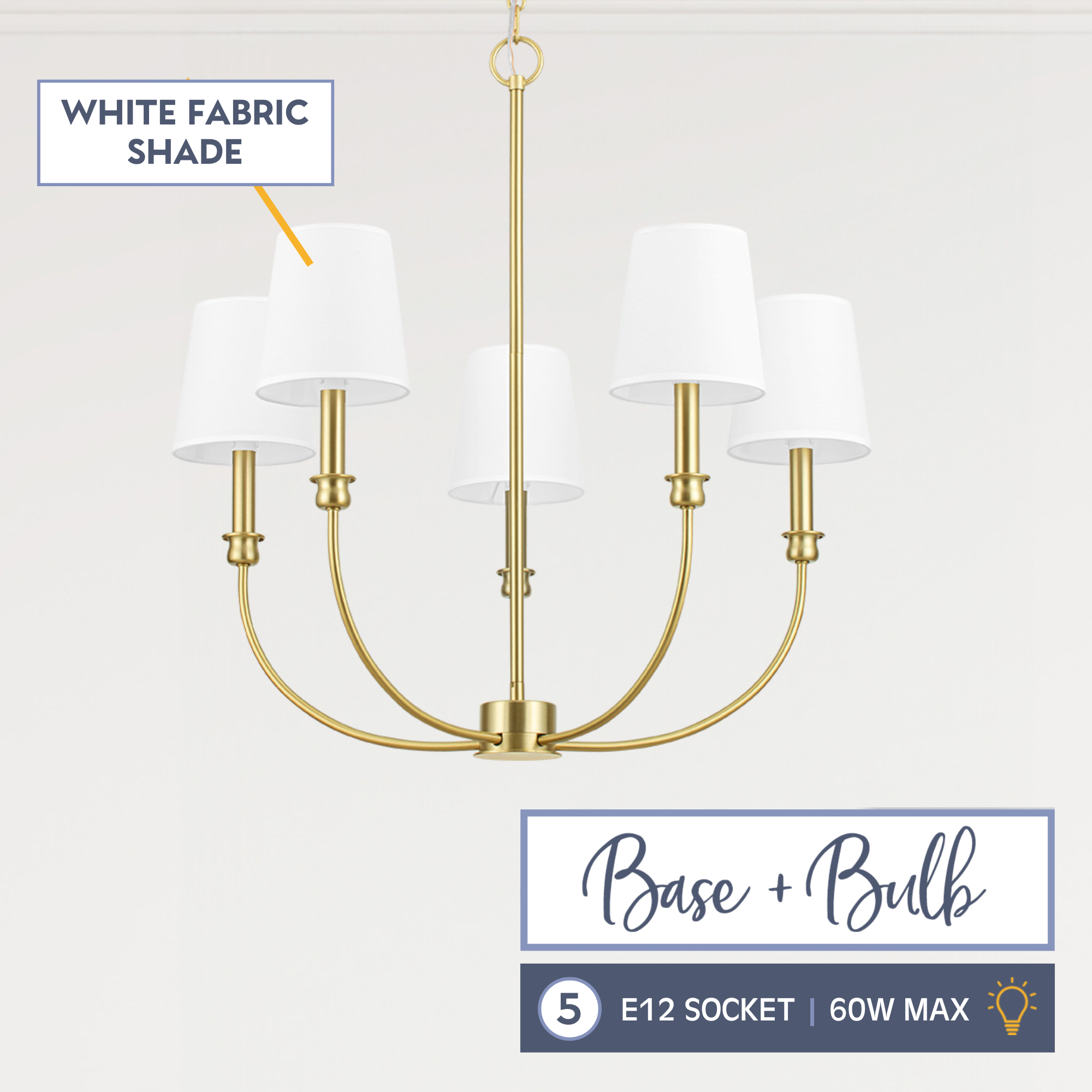 5-Light Billet Chandelier with Brushed Gold Finish & Fabric Shades - Elegant Dining Room Lighting for Modern Farmhouse or Industrial Decor