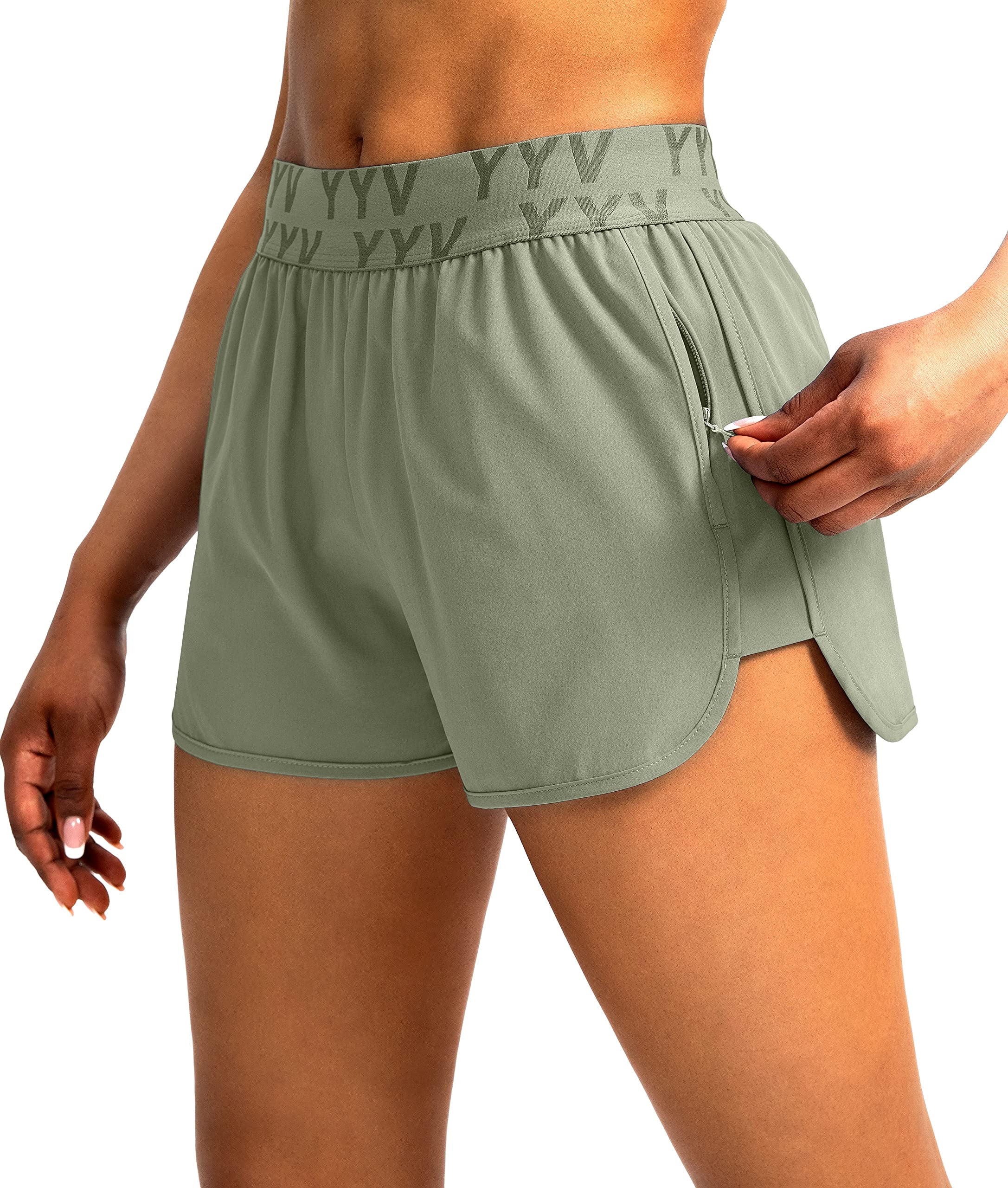 YYV Women's Running Shorts with Zipper Pockets - Quick-Dry Elastic Waist Athletic Gym Shorts with Liner - Perfect for Jogging, Workouts & Yoga