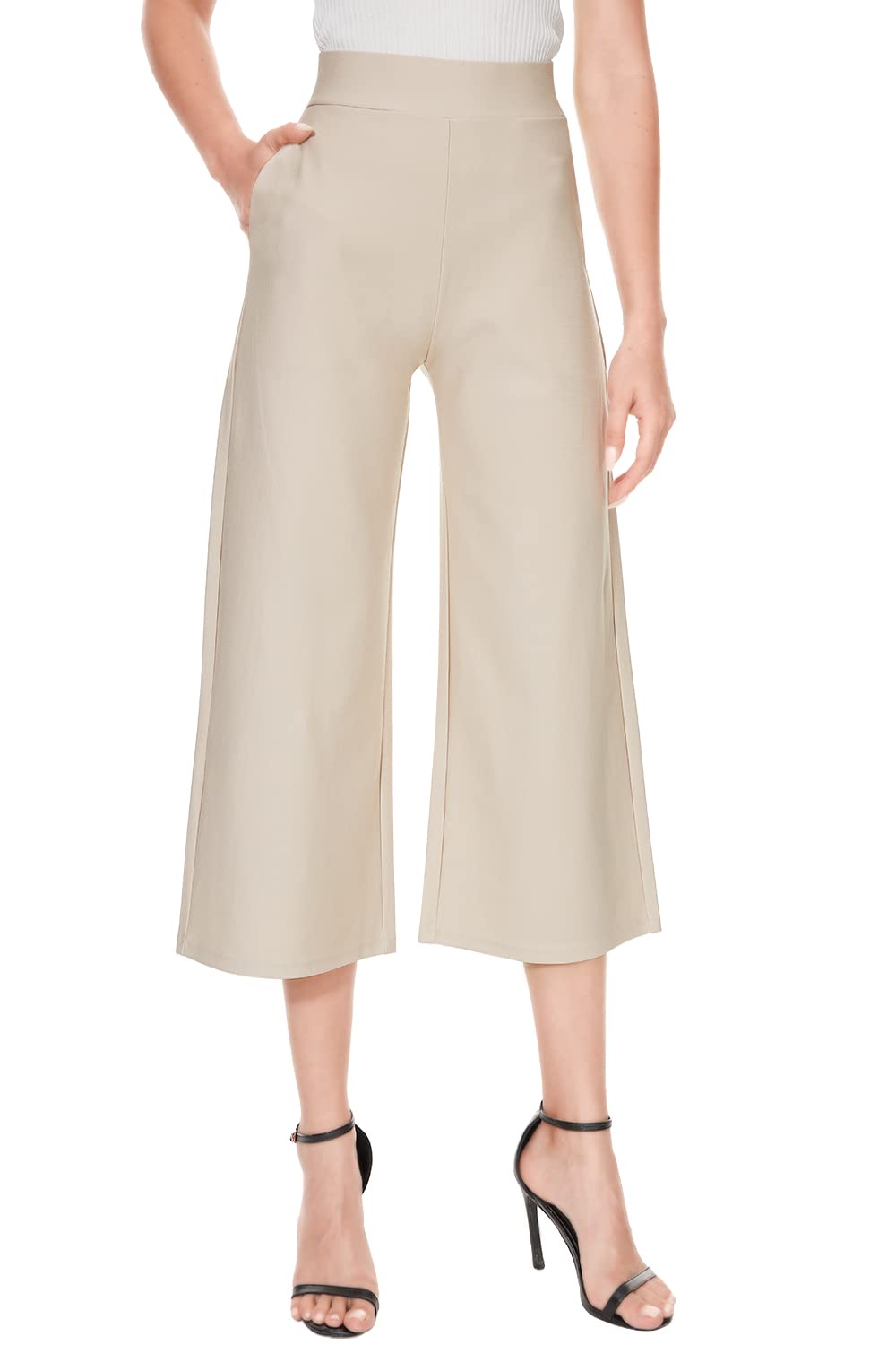 Tsful Women's Wide Leg High Waisted Dress Pants - Business Casual Stretch Pull On Work Slacks for Office & Summer | Comfortable Capris for Professional Women