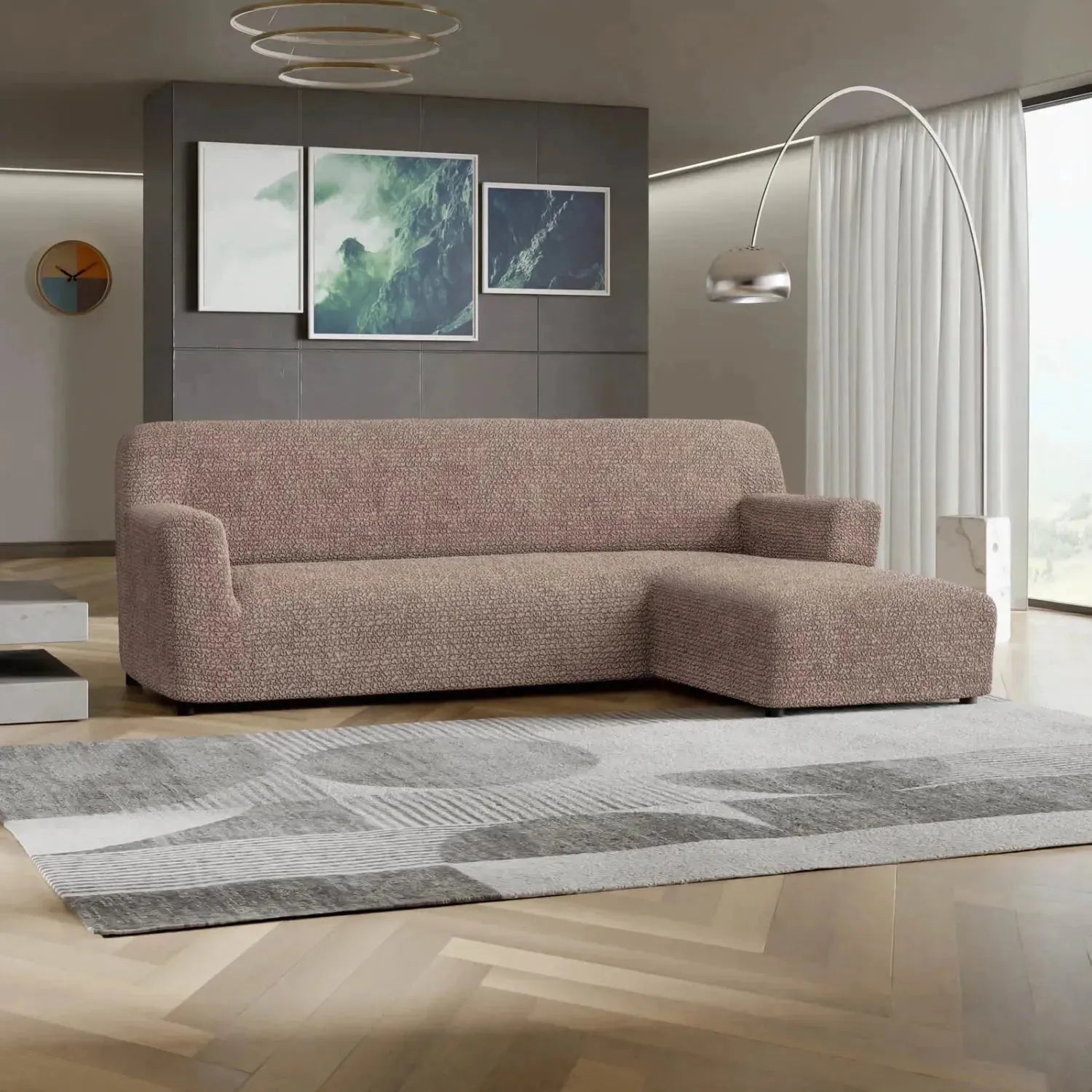 L Shaped Sofa Slipcover with Right Chaise - Premium Microfiber Stretchable Furniture Protector for Living Room, Sectional Couch Cover - Easy Wash & Anti-Slip Design for Home Decor