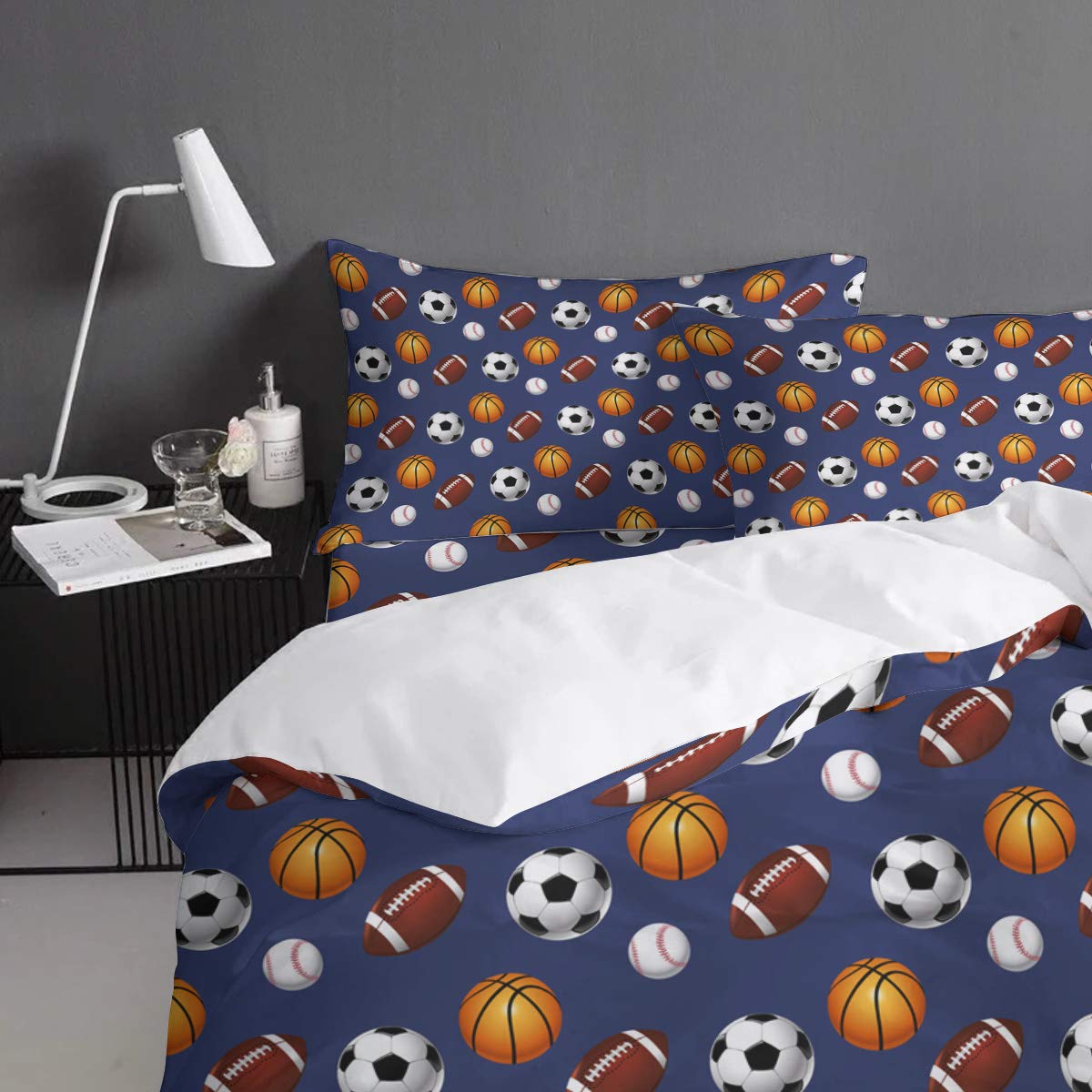 Soft Twill Plush Zipper Duvet Cover Set - Full Size Baseball/Basketball/Football/Soccer Pattern Bedding for Kids & Teens - Perfect for Boys & Girls Bedrooms, Dorm Rooms, and Sleepovers