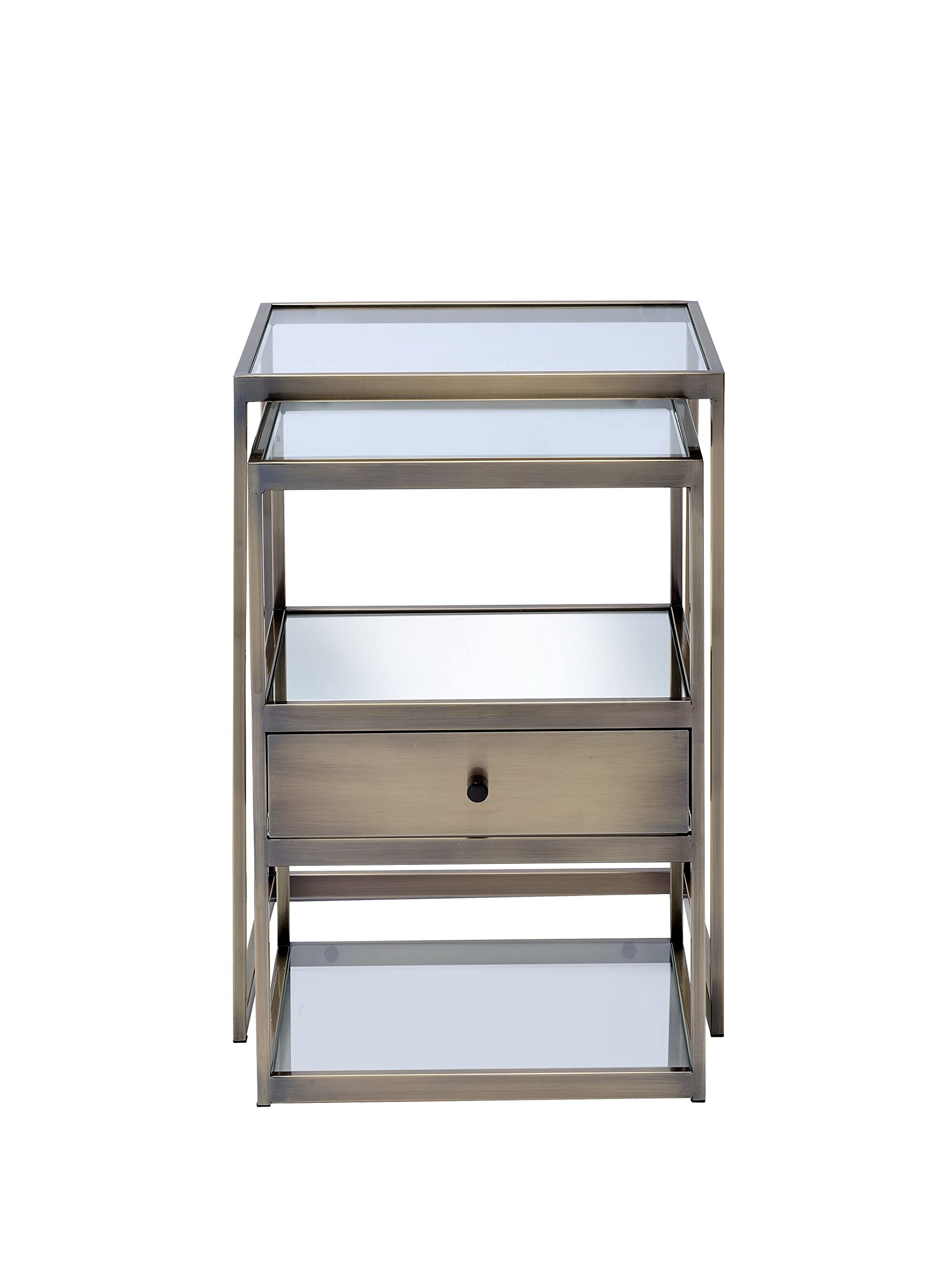 Knocbel Modern 2-Piece Nightstand Set with Drawer & Glass Shelves - Metal Frame Bedside Tables for Living Room & Bedroom - 33lbs Capacity (Antique Brass/Clear) - Perfect for Small Spaces & Apartment Decor