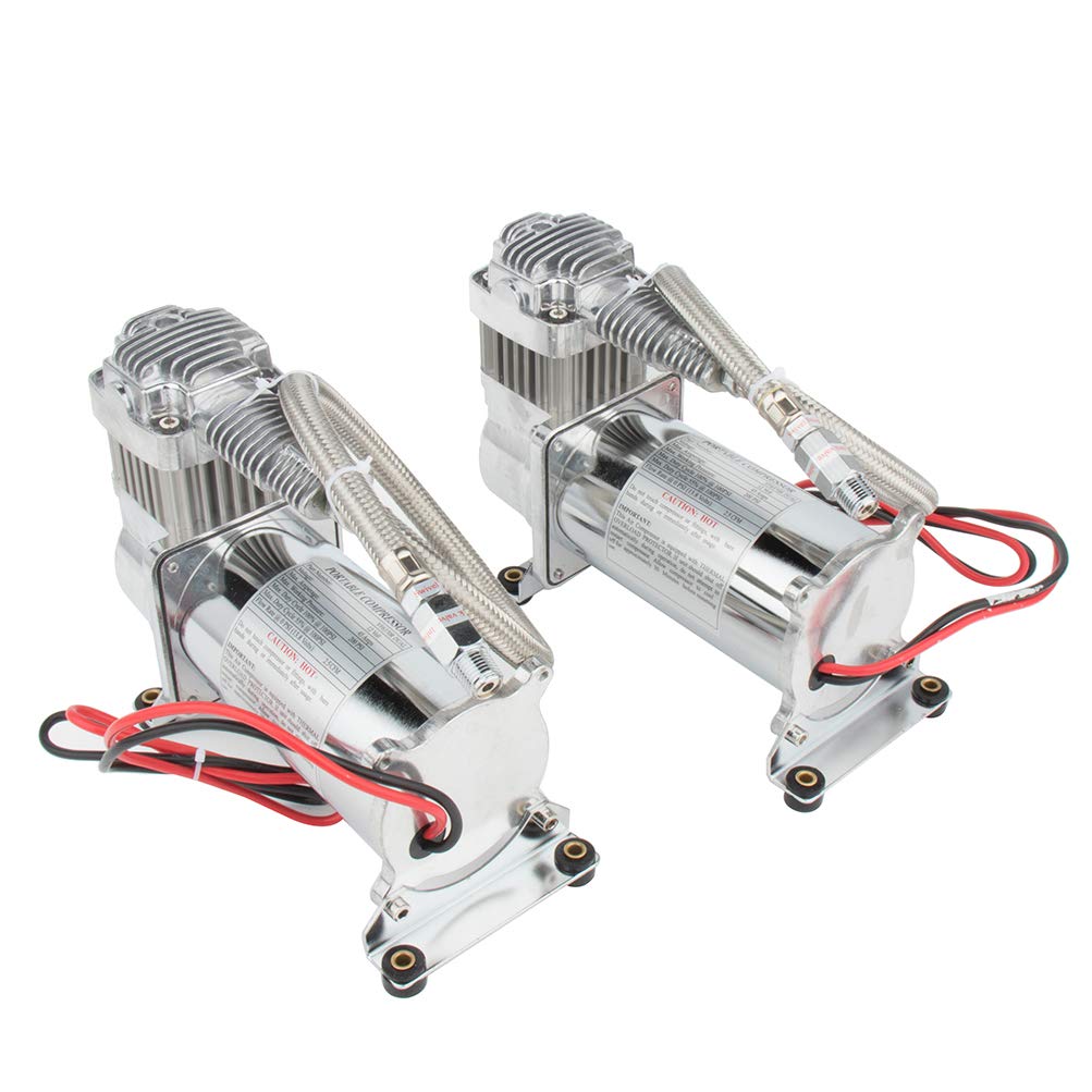2 Pcs 12V 200 PSI Heavy Duty Air Horn Compressor Kit for Semi Trucks, Pickup Trucks & Boats - Loud Train Horn for Emergency, Safety & Off-Road Adventures