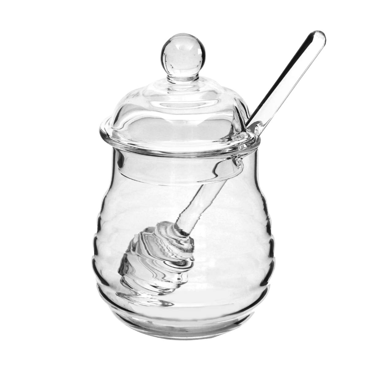 Premium Glass Honey Jar with Wooden Lid & Dipper – Clear Honey Pot for Bee Honey, Syrup, Jam – Airtight Dispenser Container for Kitchen, Pantry, Coffee & Tea Station